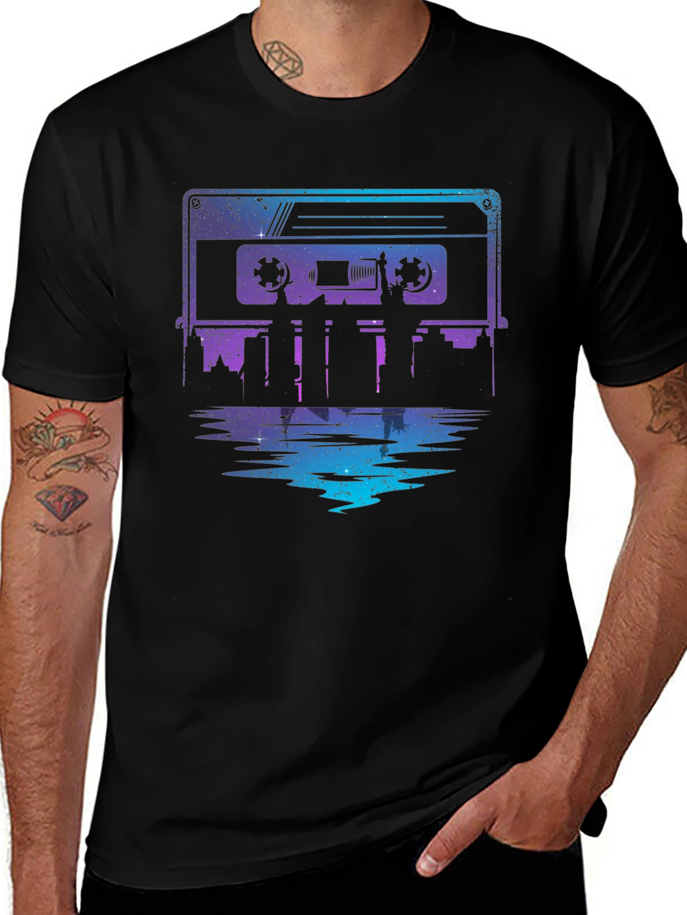 Retro Cassette Tape Cityscape Graphic Tee