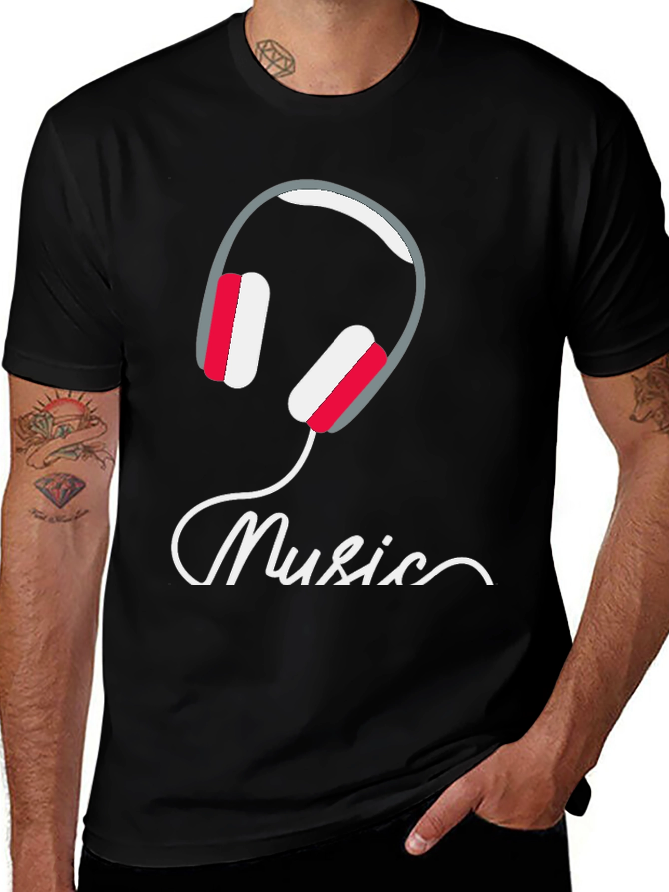 Music Headphone Graphic Tee - Black
