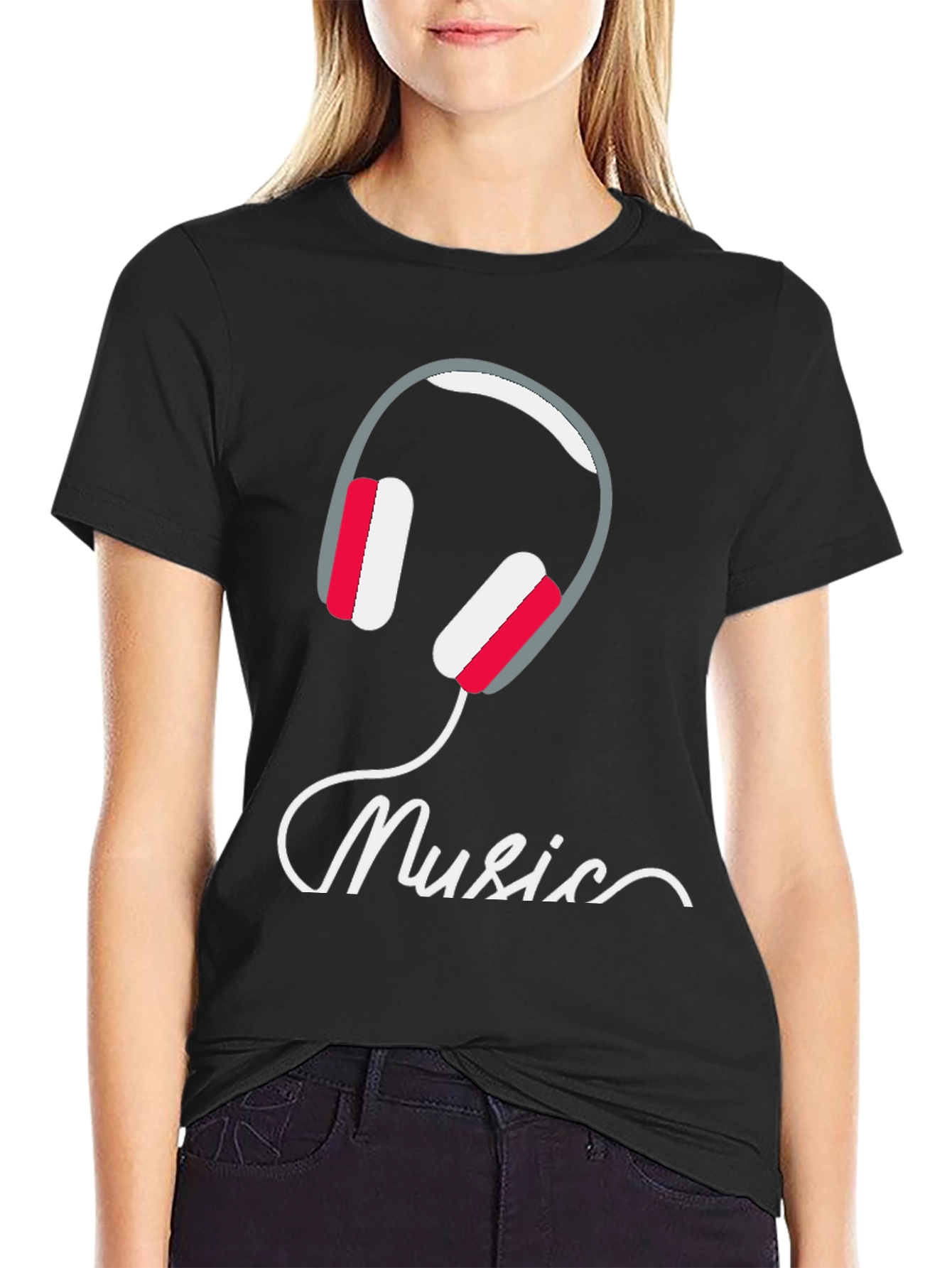 Music Headphone Graphic Tee - Black