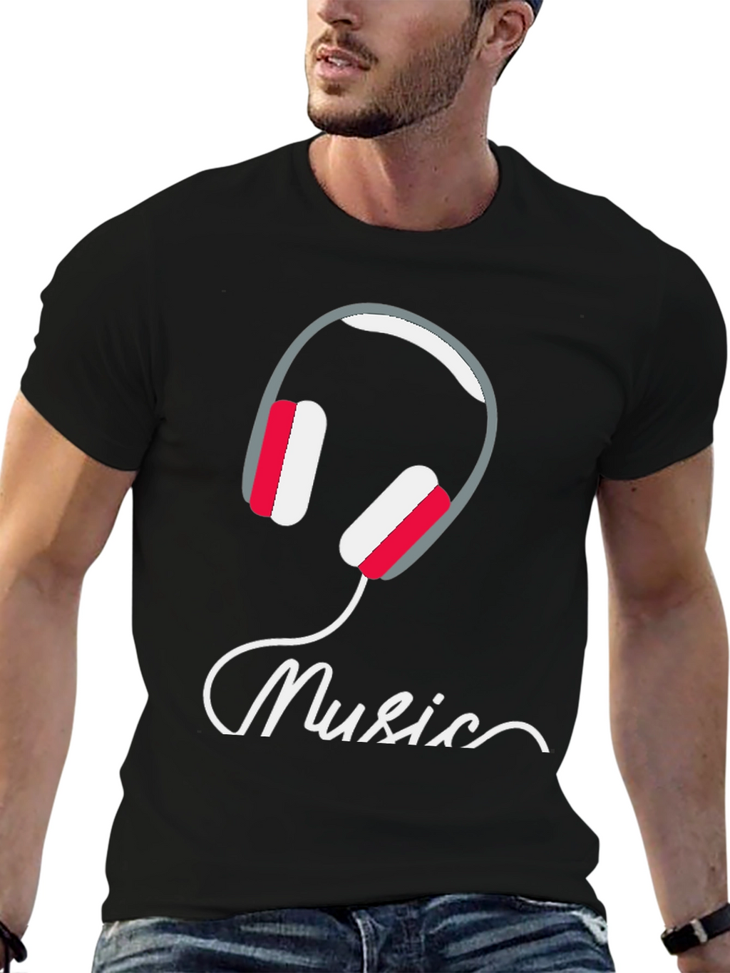 Music Headphone Graphic Tee - Black