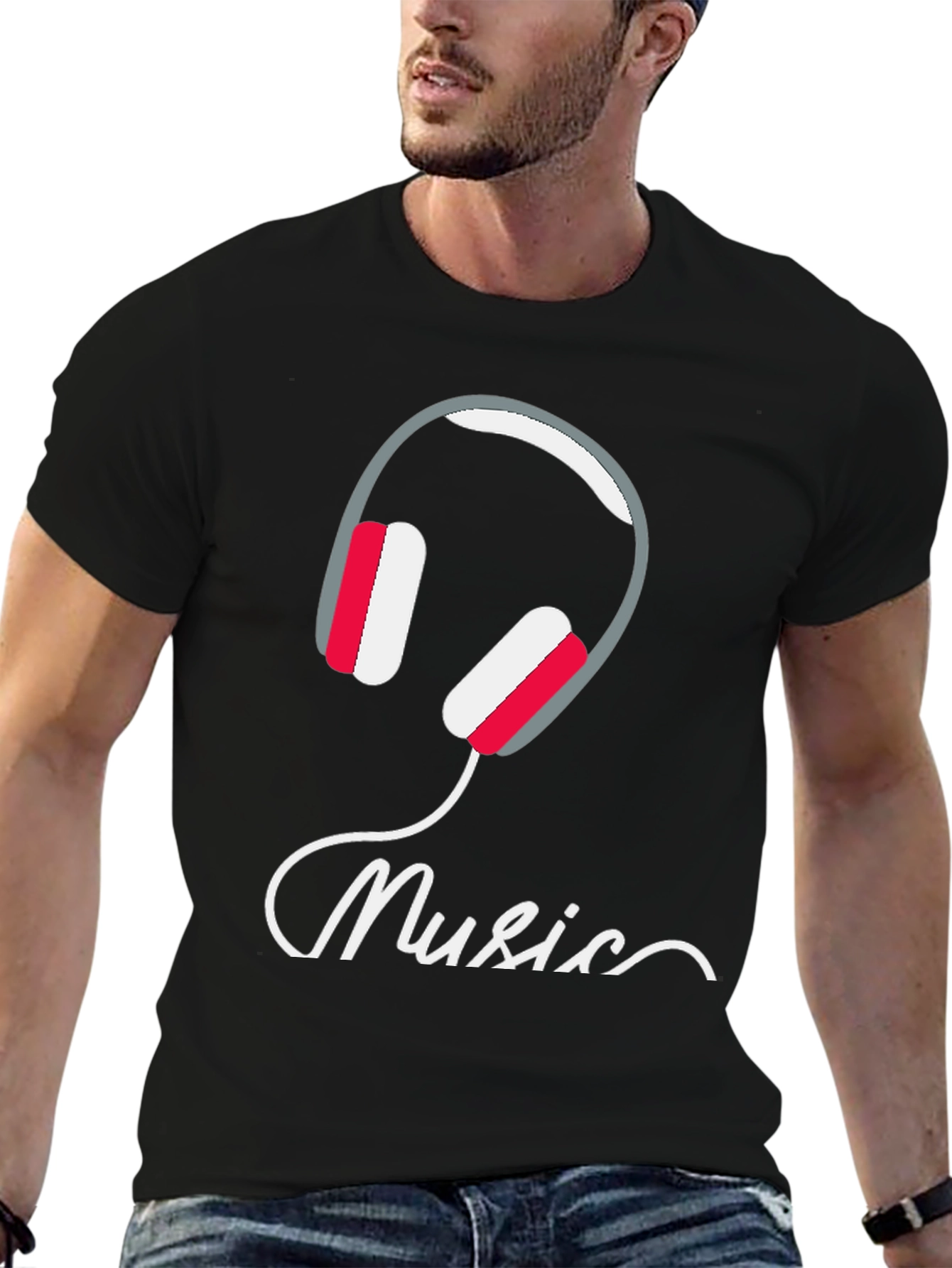 Music Headphone Graphic Tee - Black