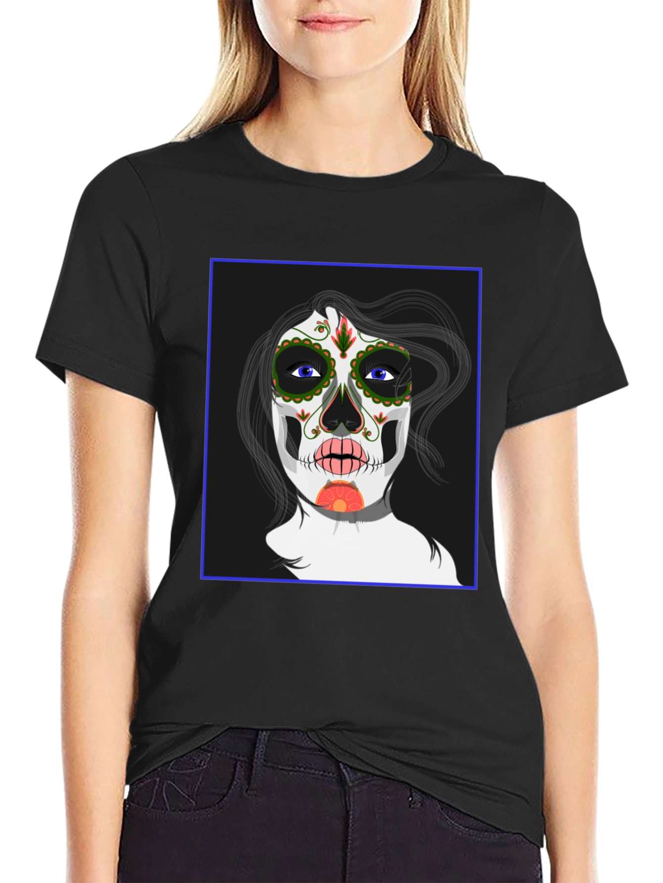 Sugar Skull Woman Graphic Tee - Black Unisex T-Shirt