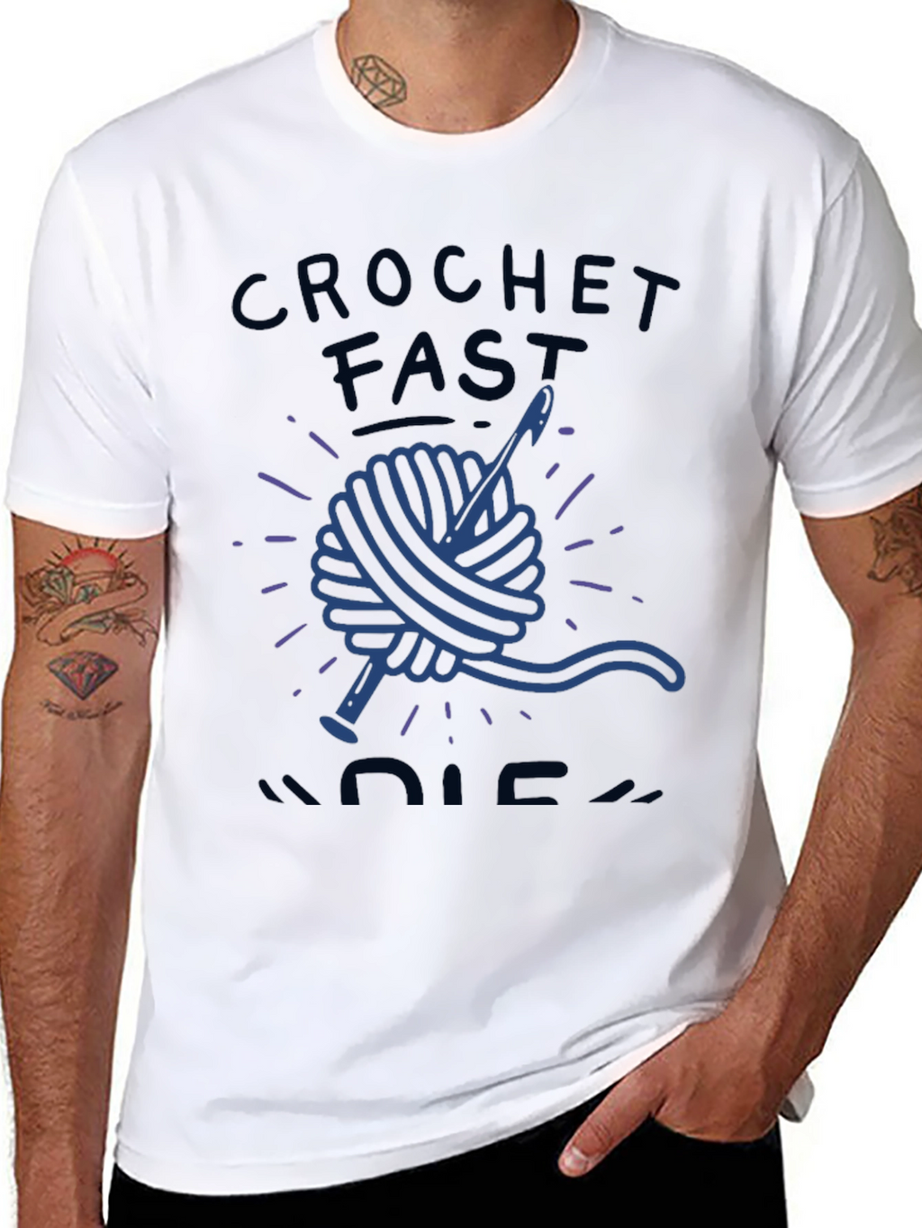 Crochet Fast Die Warm Funny T-Shirt