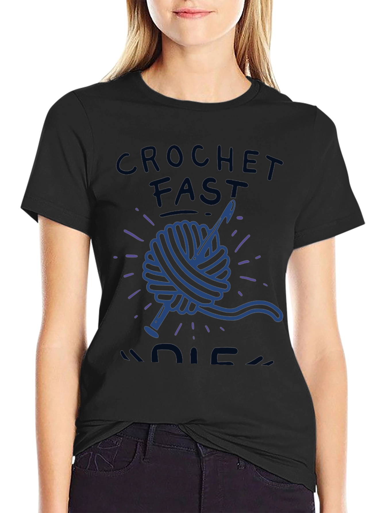 Crochet Fast Die Warm Funny T-Shirt