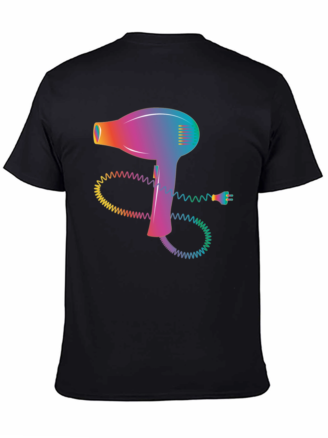 Retro Hair Dryer Graphic Tee - Stylish Black T-Shirt