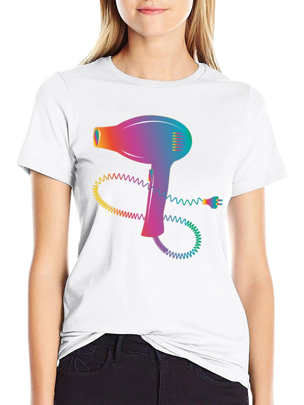 Retro Hair Dryer Graphic Tee - Stylish Black T-Shirt