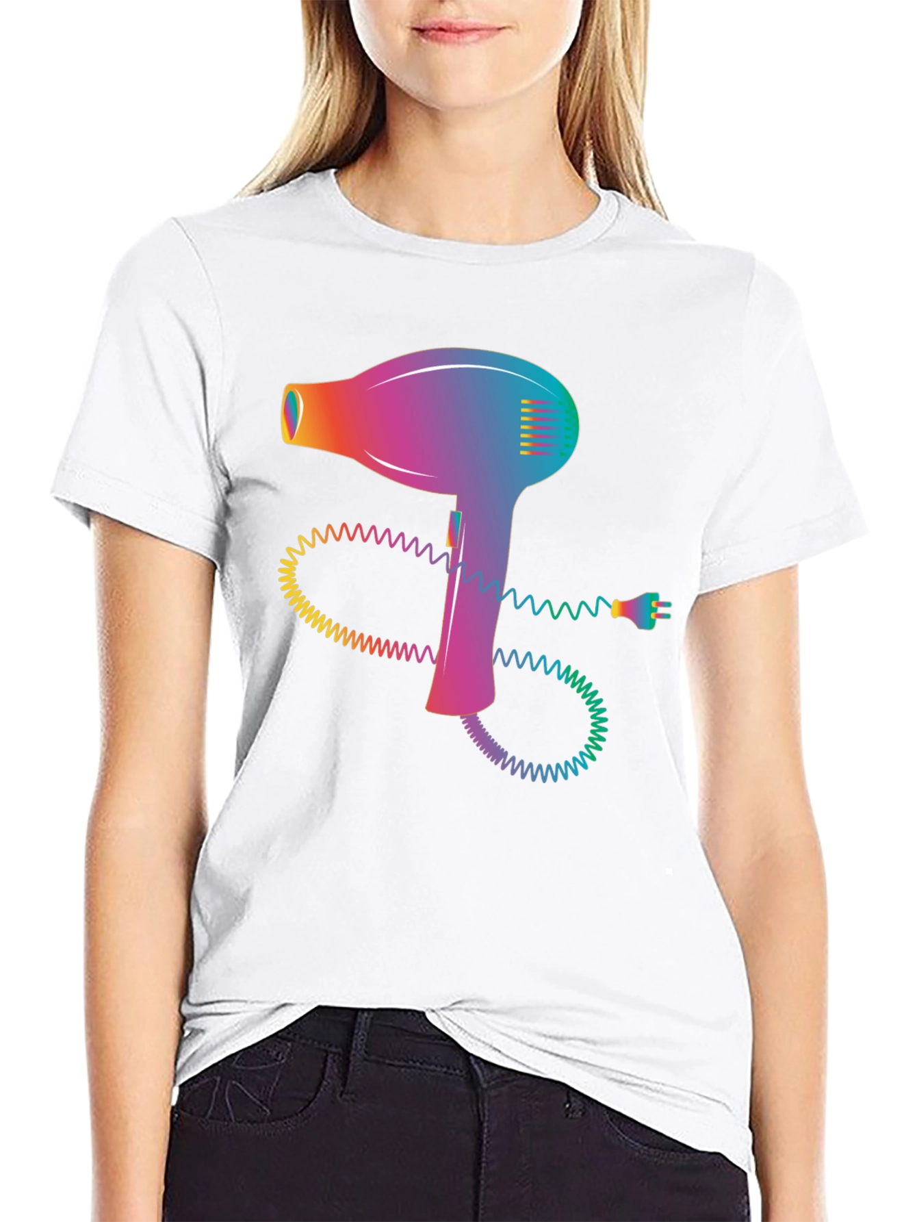 Retro Hair Dryer Graphic Tee - Stylish Black T-Shirt