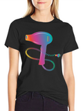 Retro Hair Dryer Graphic Tee - Stylish Black T-Shirt