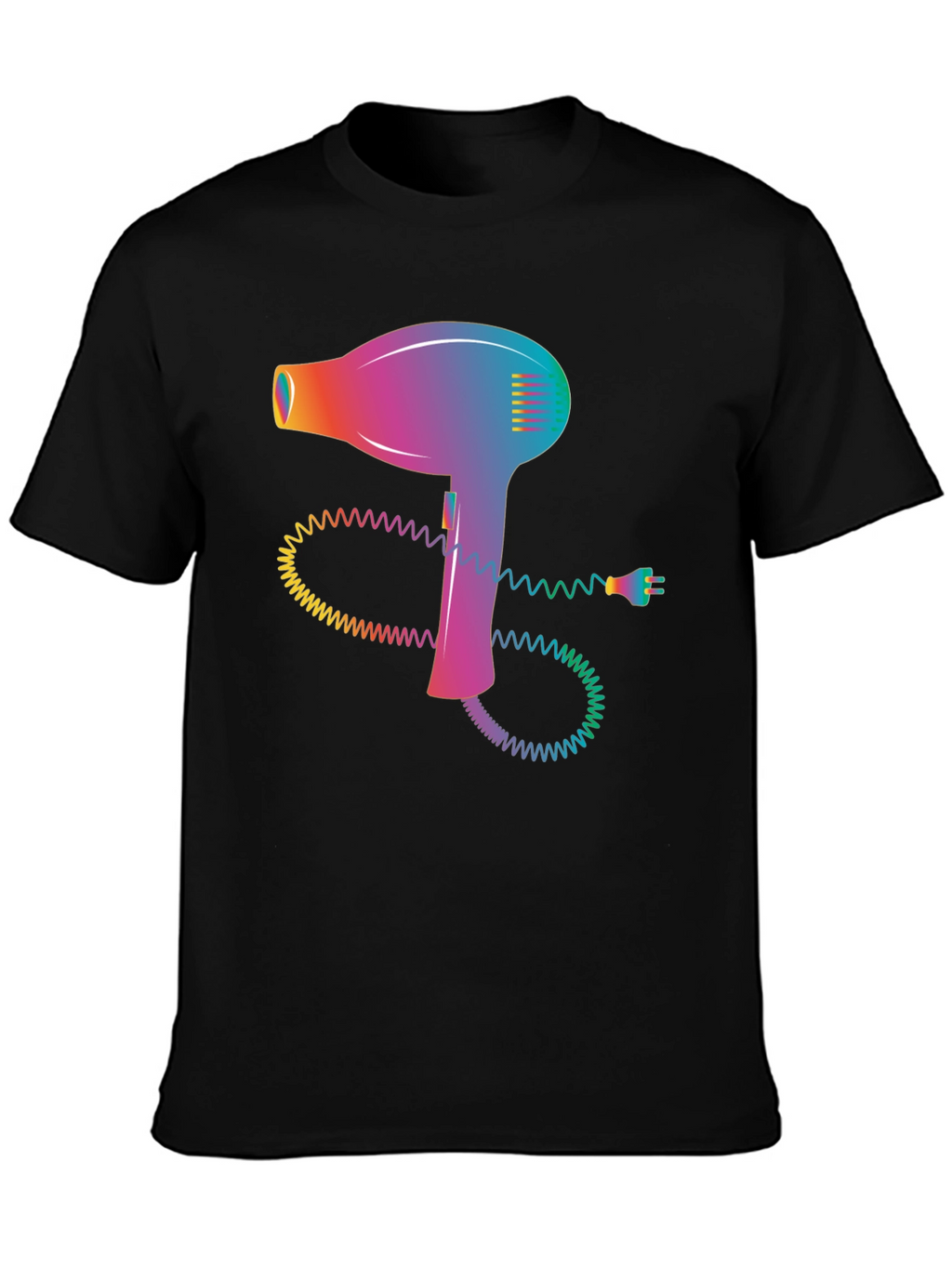 Retro Hair Dryer Graphic Tee - Stylish Black T-Shirt