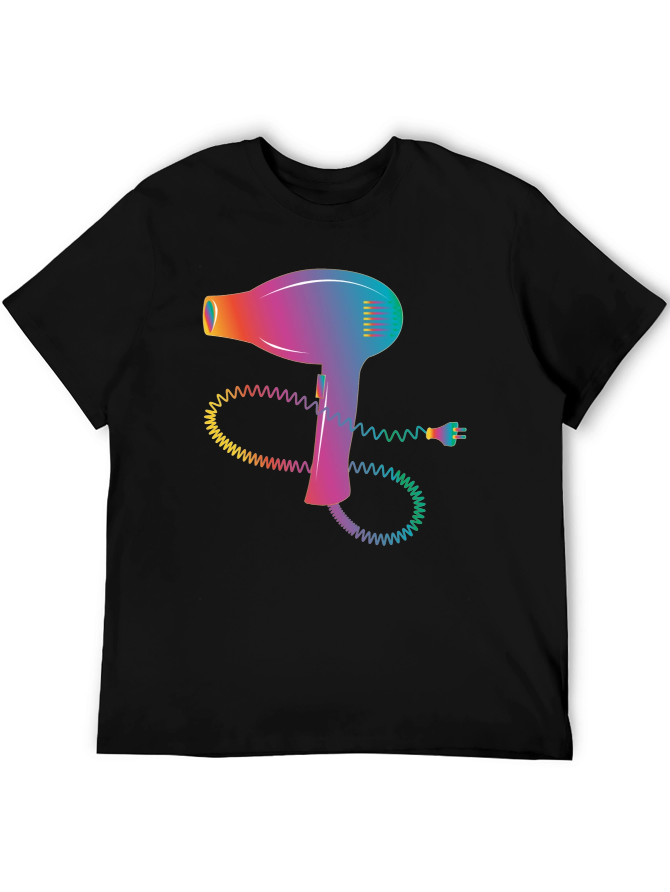 Retro Hair Dryer Graphic Tee - Stylish Black T-Shirt