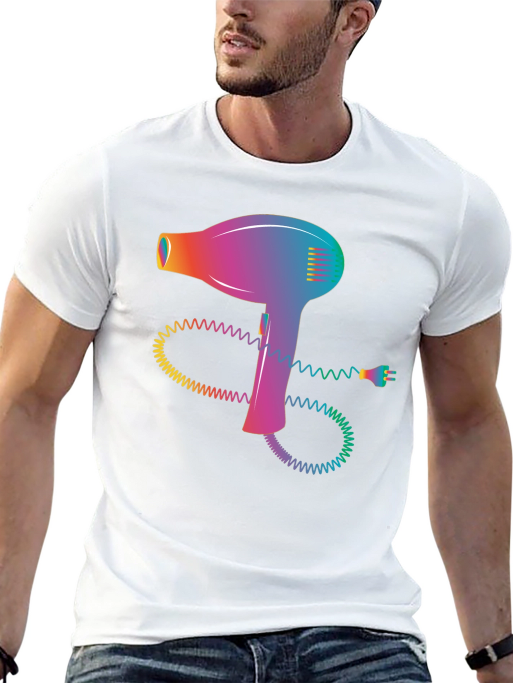 Retro Hair Dryer Graphic Tee - Stylish Black T-Shirt