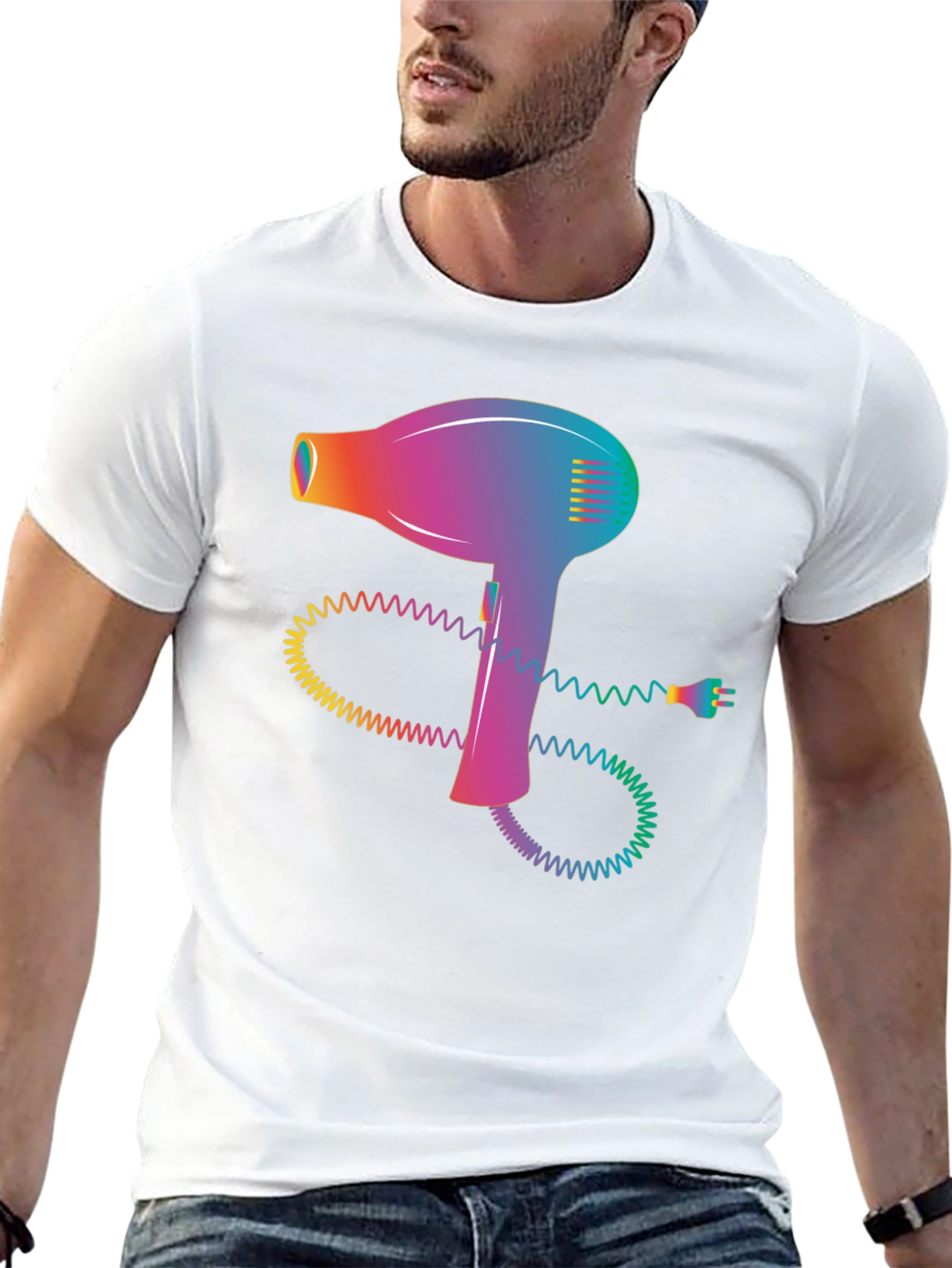Retro Hair Dryer Graphic Tee - Stylish Black T-Shirt