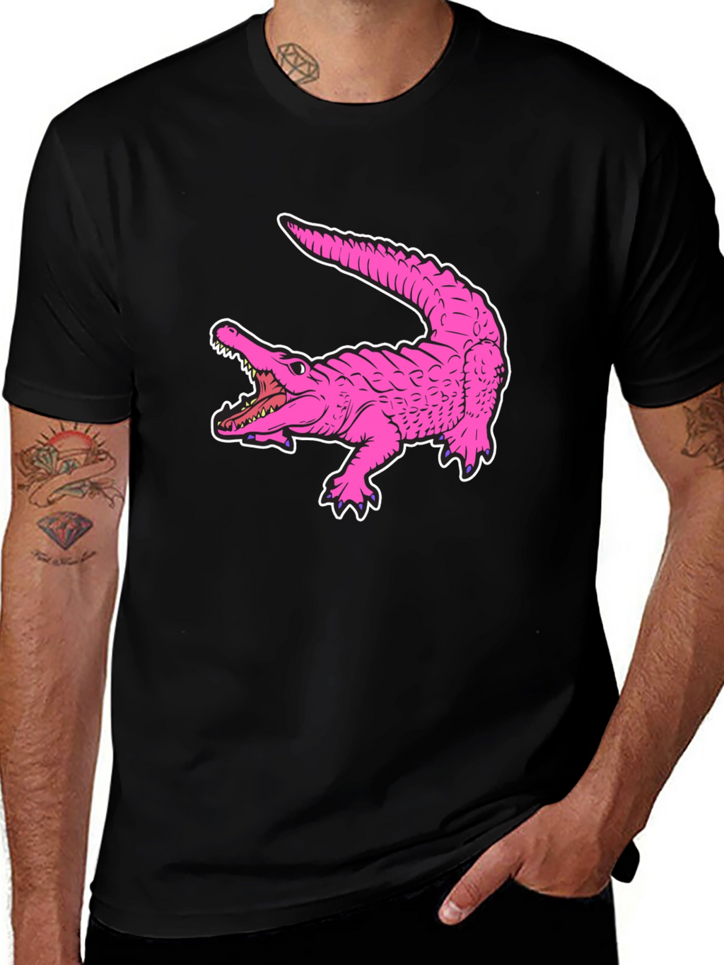 Pink Alligator Graphic Tee - Cool Reptile Print