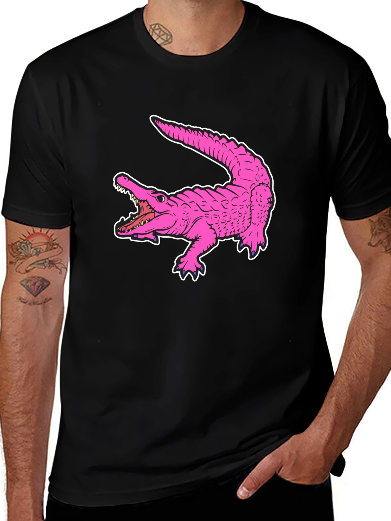 Pink Alligator Graphic Tee - Cool Reptile Print