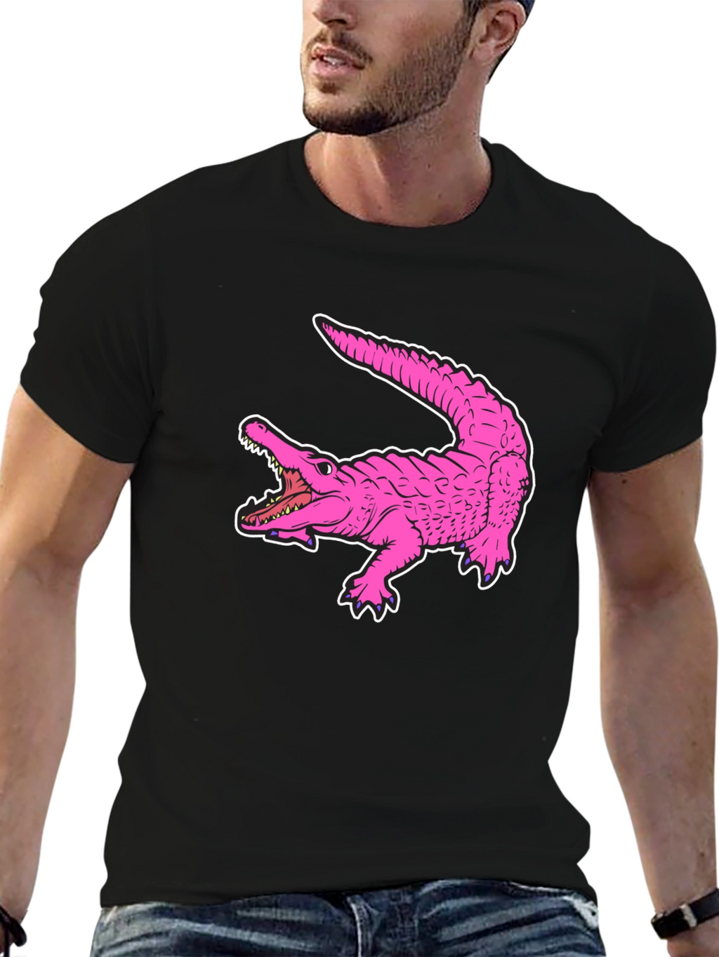 Pink Alligator Graphic Tee - Cool Reptile Print