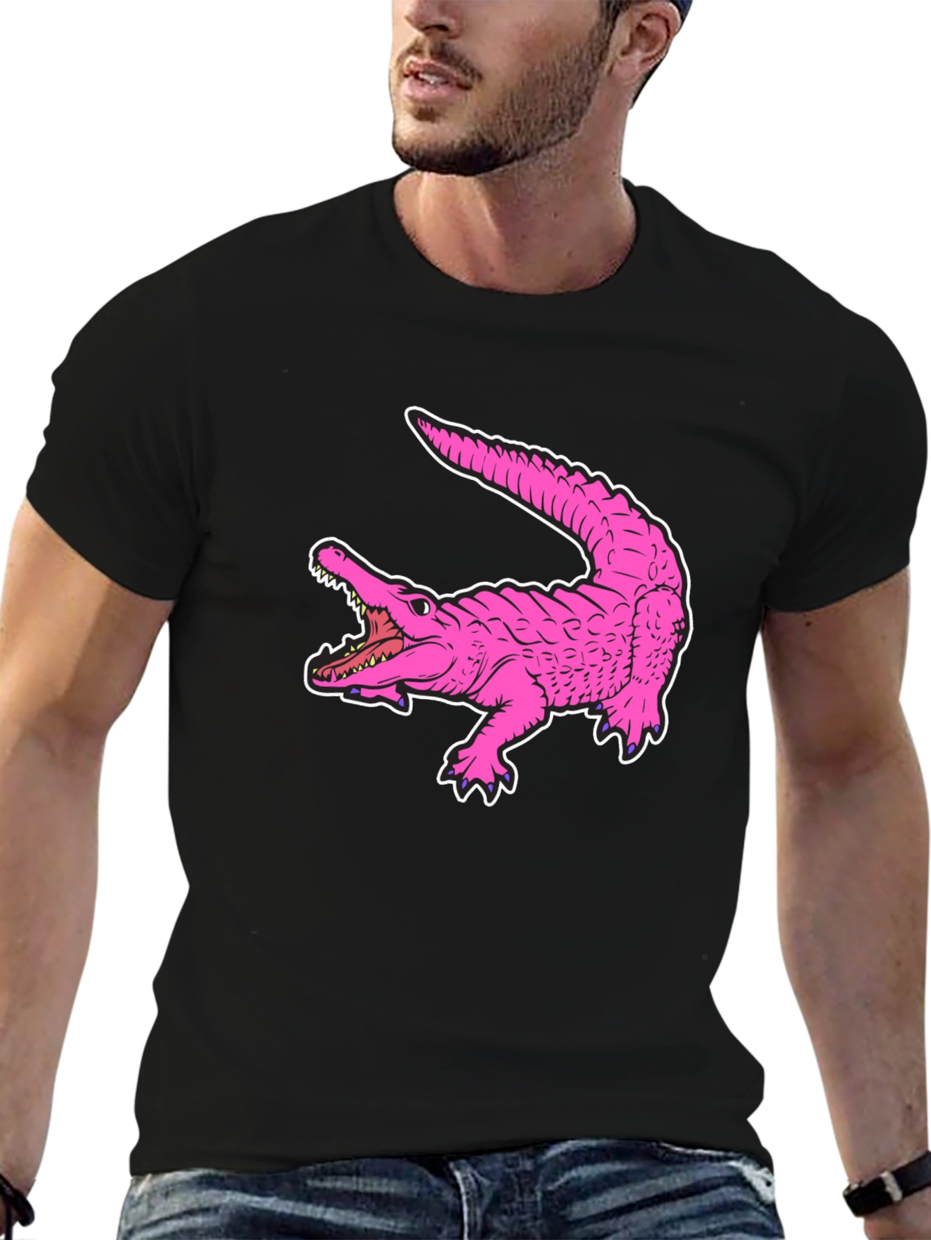Pink Alligator Graphic Tee - Cool Reptile Print