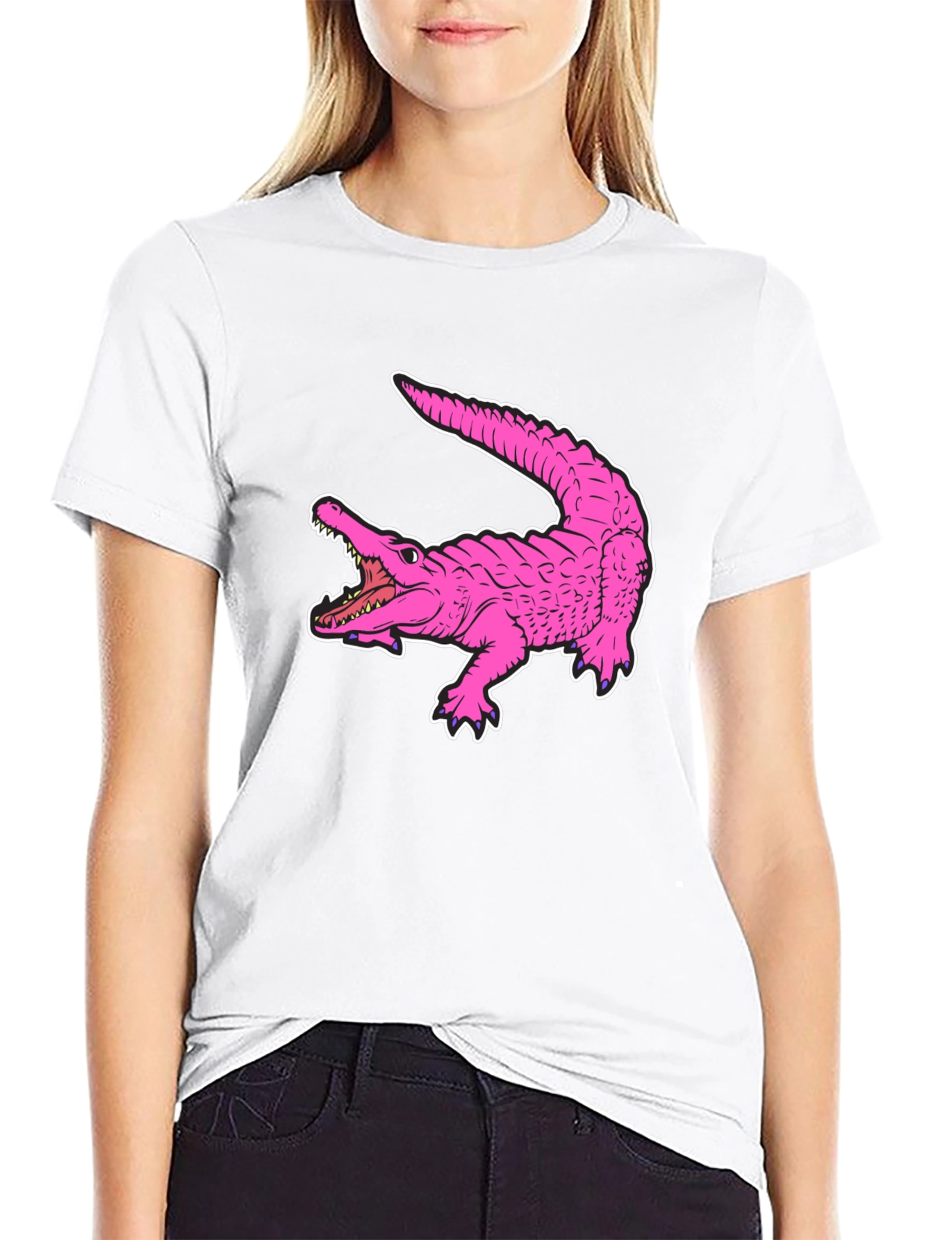 Pink Alligator Graphic Tee - Cool Reptile Print