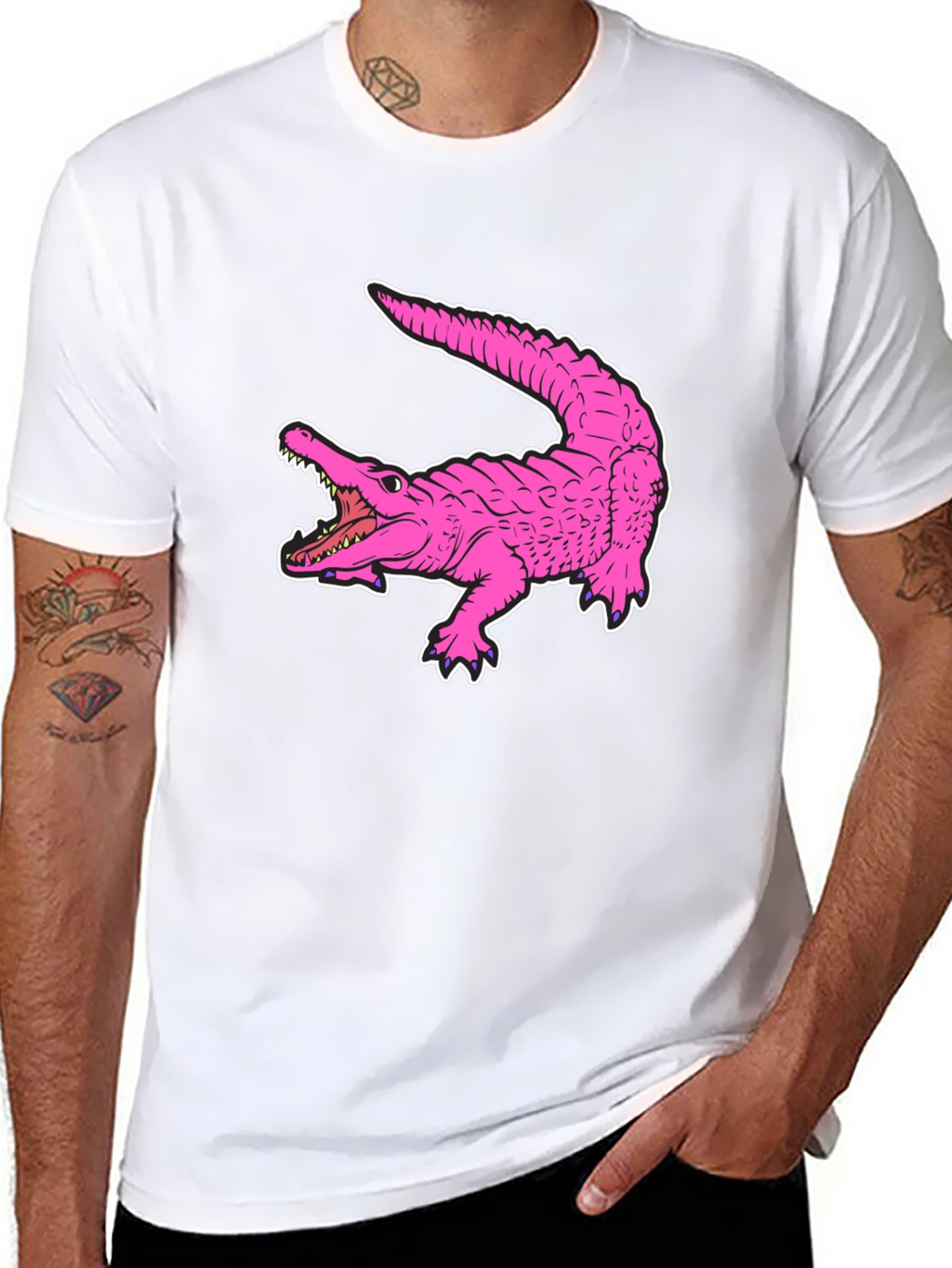Pink Alligator Graphic Tee - Cool Reptile Print