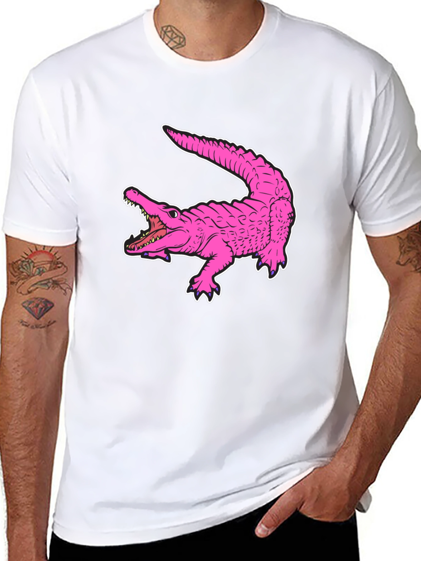 Pink Alligator Graphic Tee - Cool Reptile Print