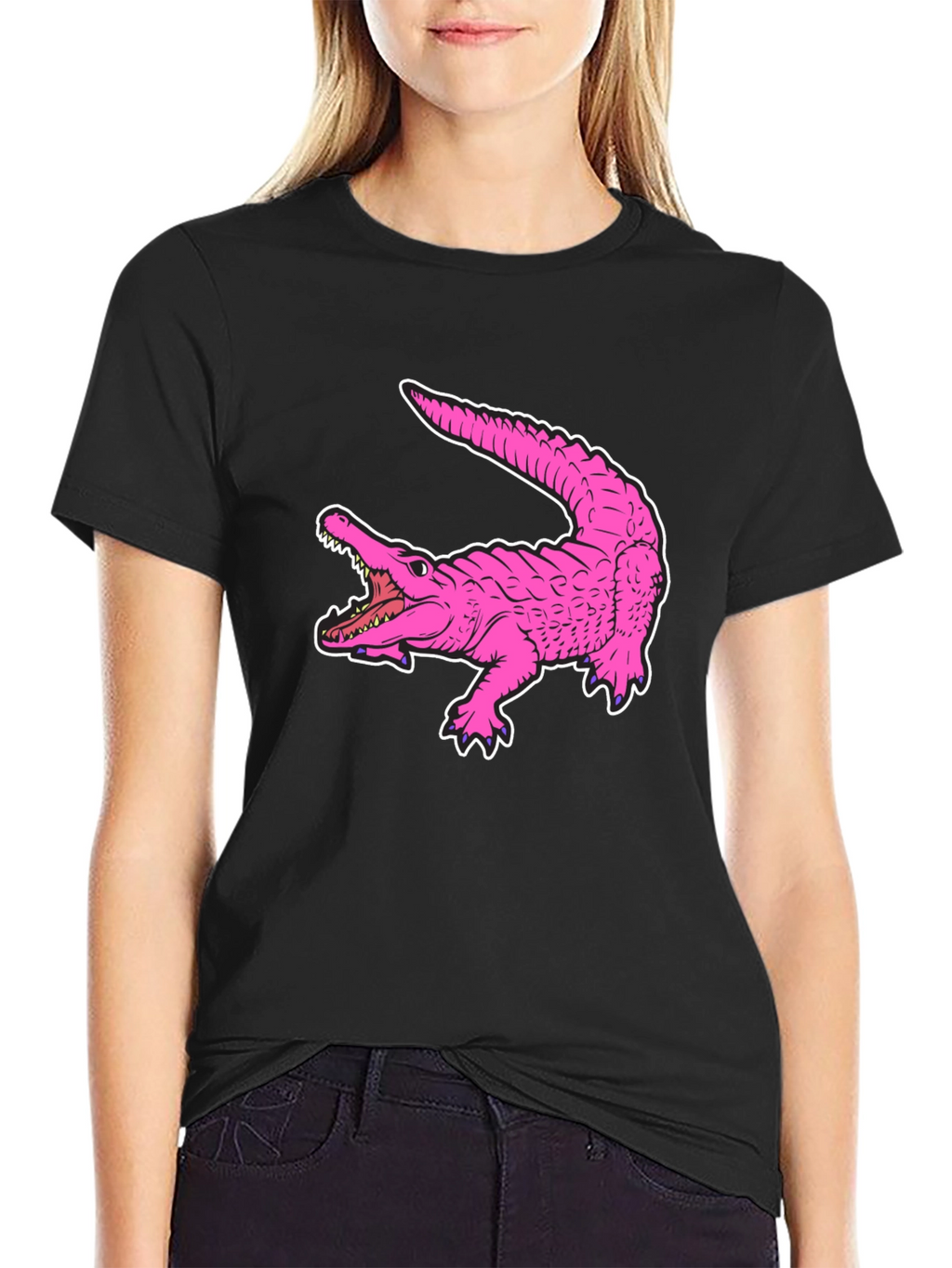 Pink Alligator Graphic Tee - Cool Reptile Print