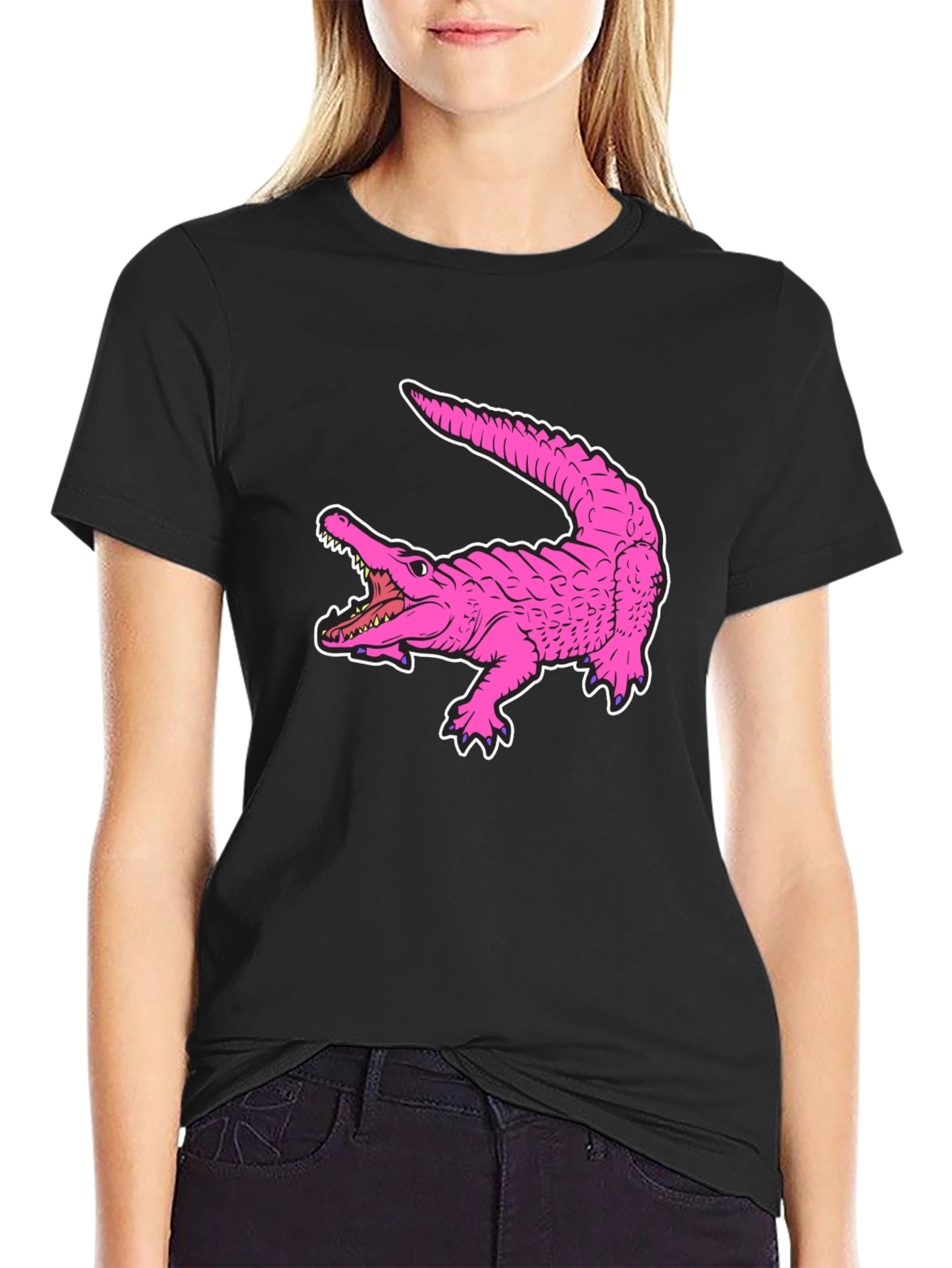 Pink Alligator Graphic Tee - Cool Reptile Print