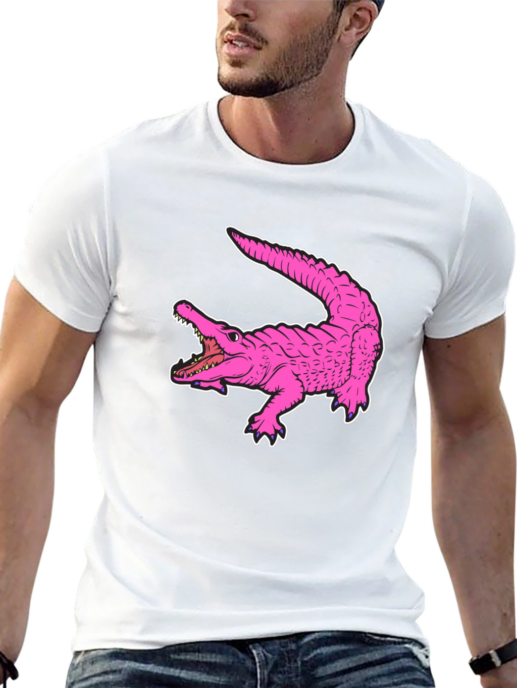 Pink Alligator Graphic Tee - Cool Reptile Print