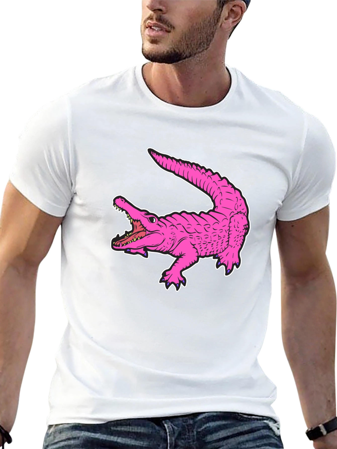 Pink Alligator Graphic Tee - Cool Reptile Print