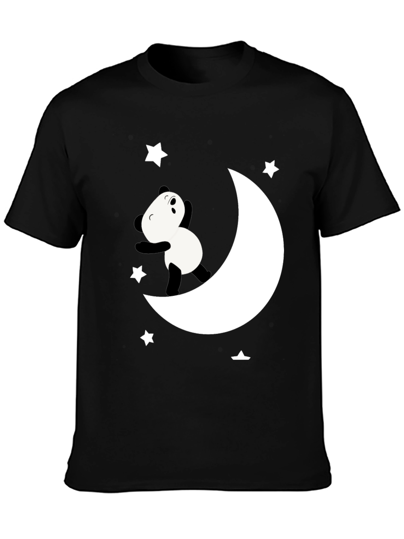 Panda Moon Star Graphic Tee - Soft Black Cotton