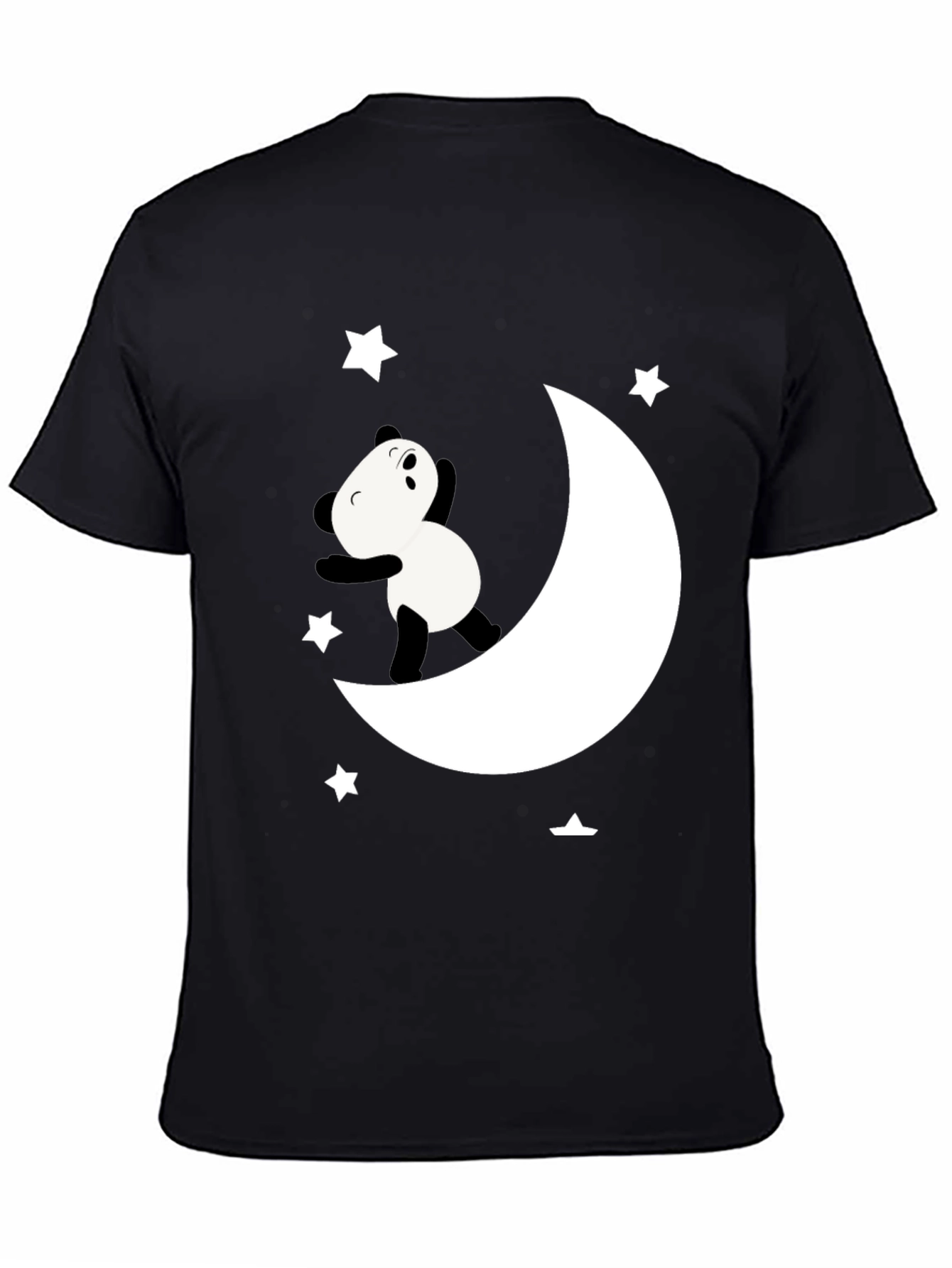 Panda Moon Star Graphic Tee - Soft Black Cotton