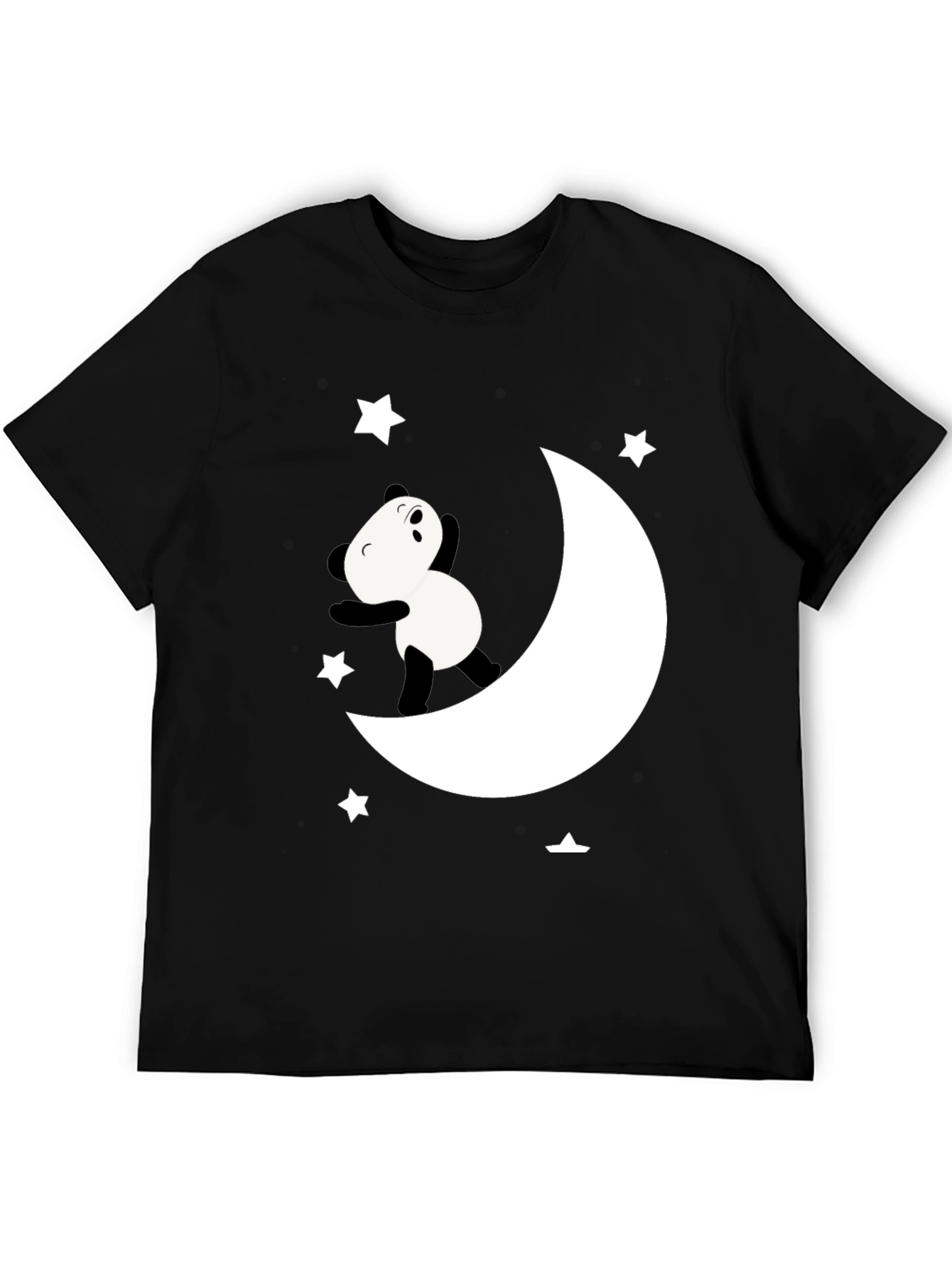 Panda Moon Star Graphic Tee - Soft Black Cotton
