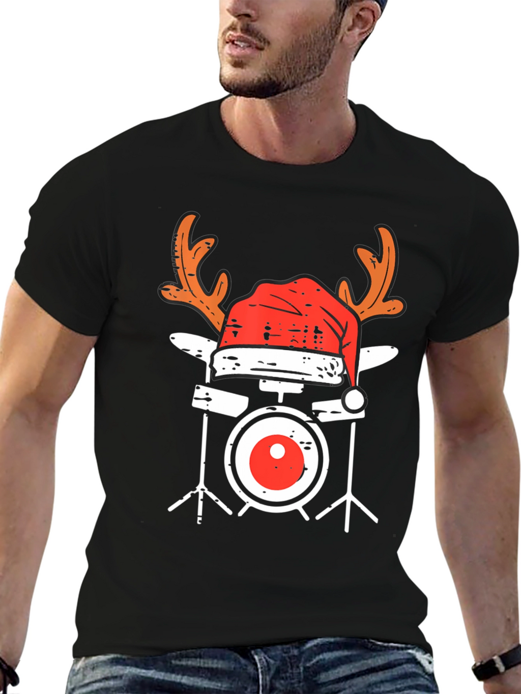 Festive Drum Set T-Shirt - Holiday Music Apparel