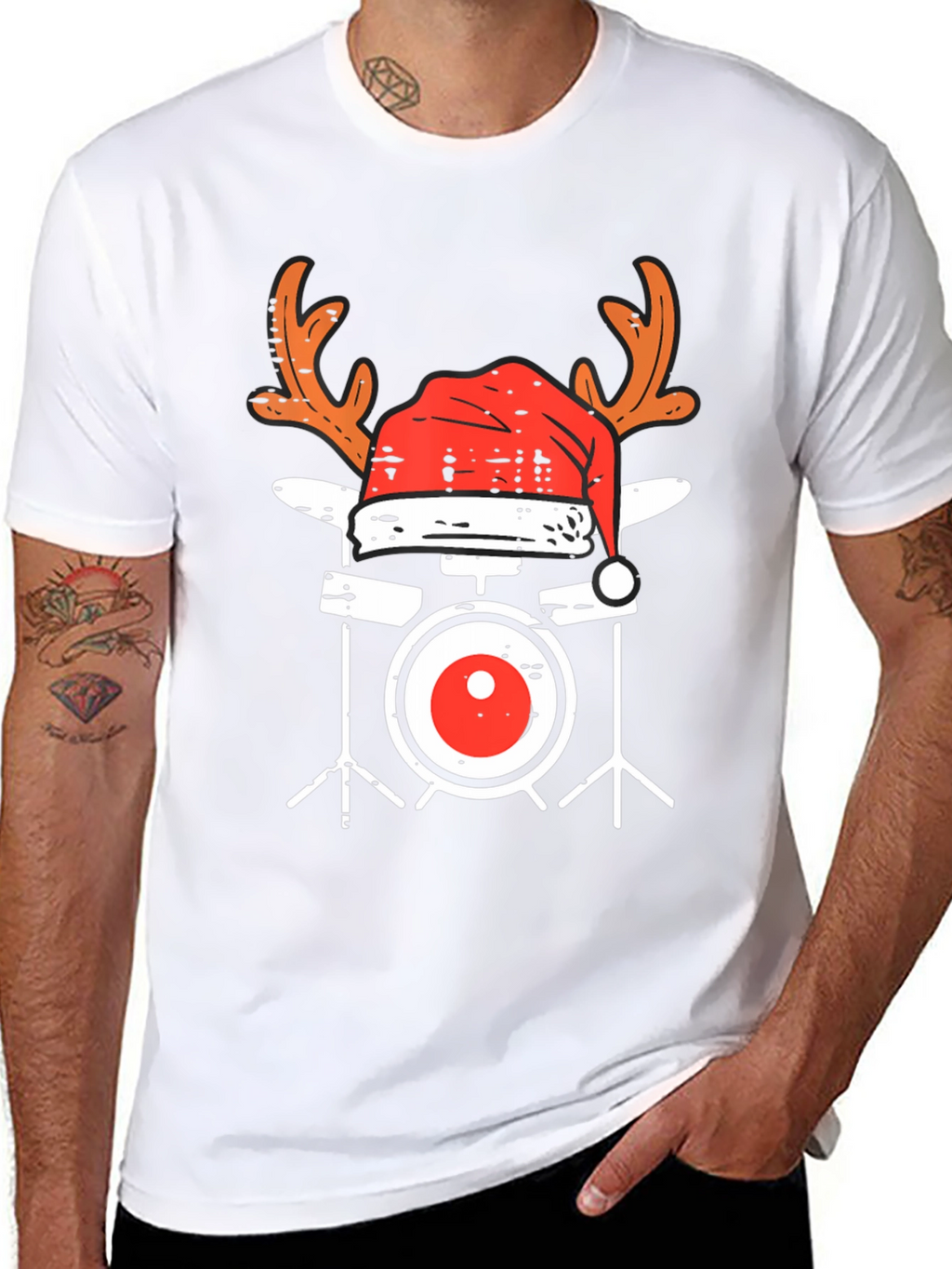 Festive Drum Set T-Shirt - Holiday Music Apparel