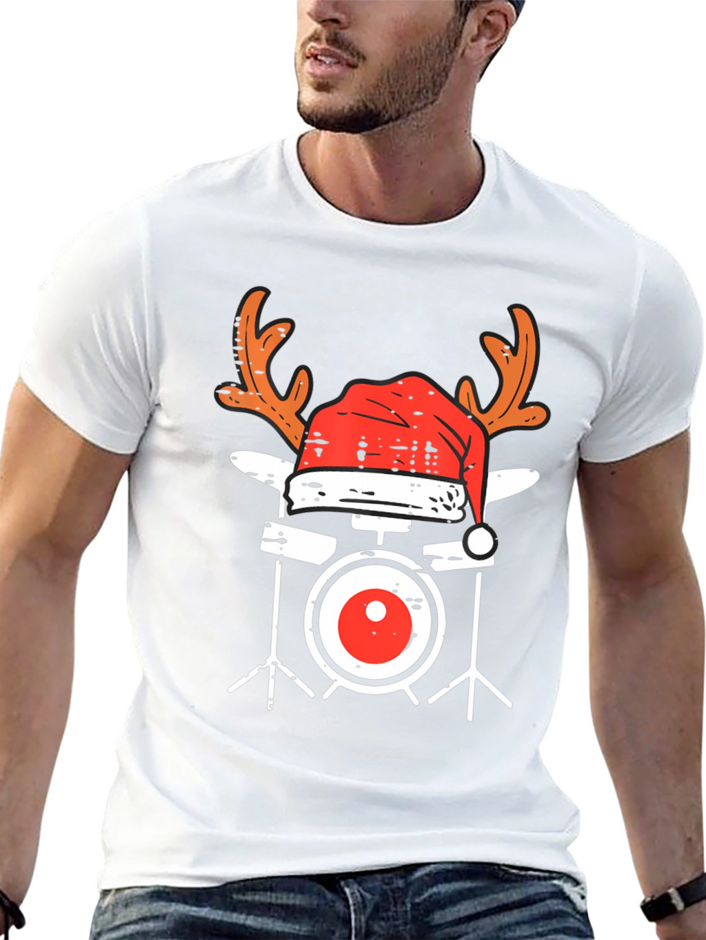 Festive Drum Set T-Shirt - Holiday Music Apparel