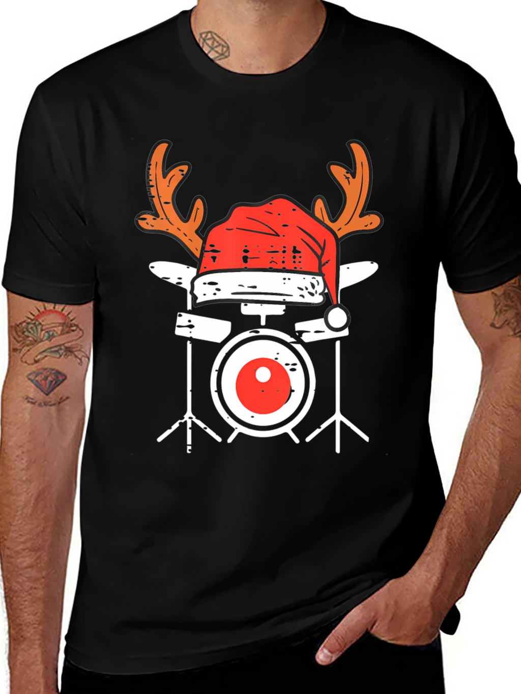Festive Drum Set T-Shirt - Holiday Music Apparel