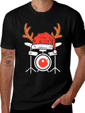 Festive Drum Set T-Shirt - Holiday Music Apparel