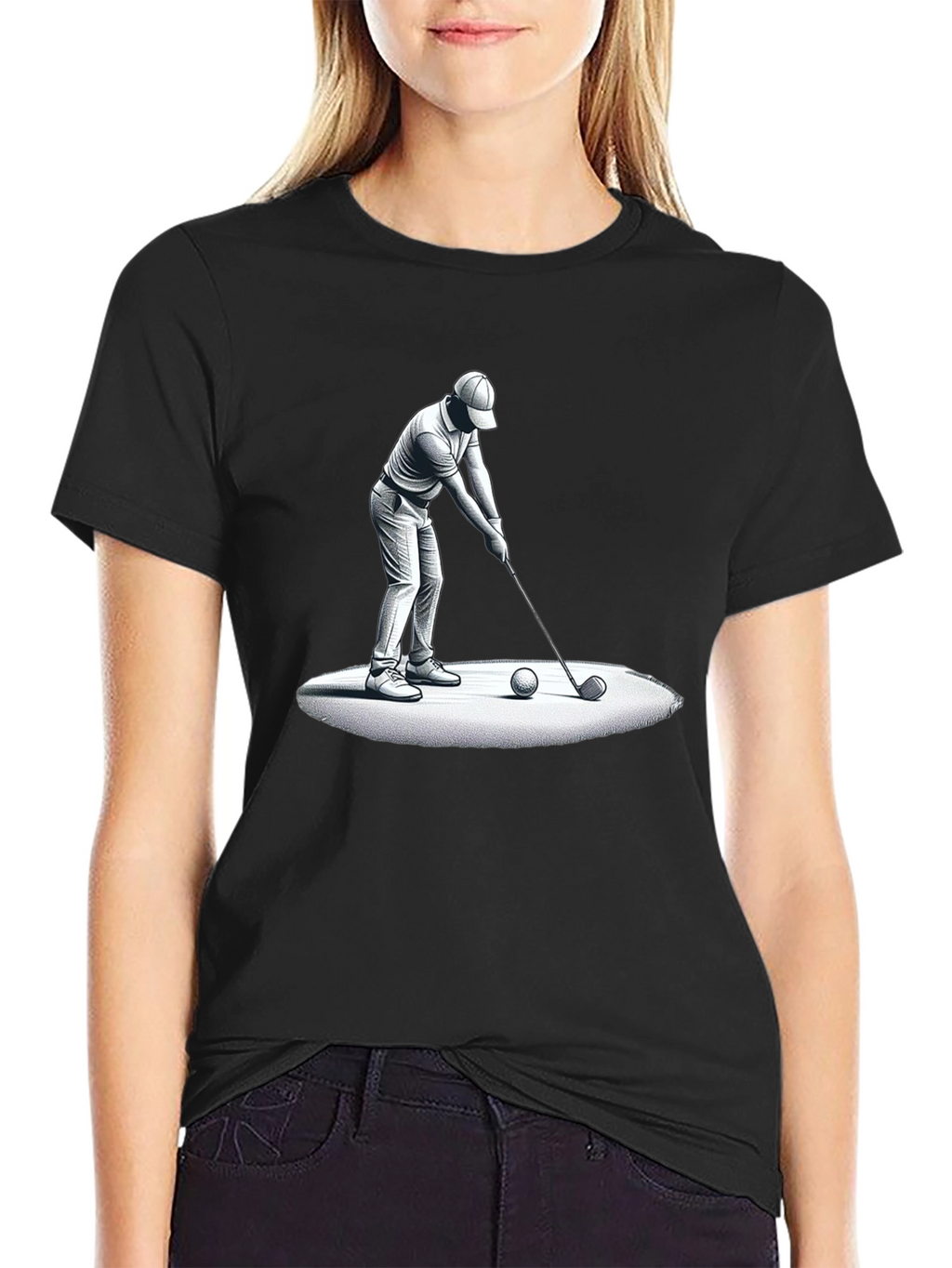 Golfer Graphic Tee - Black Cotton T-Shirt