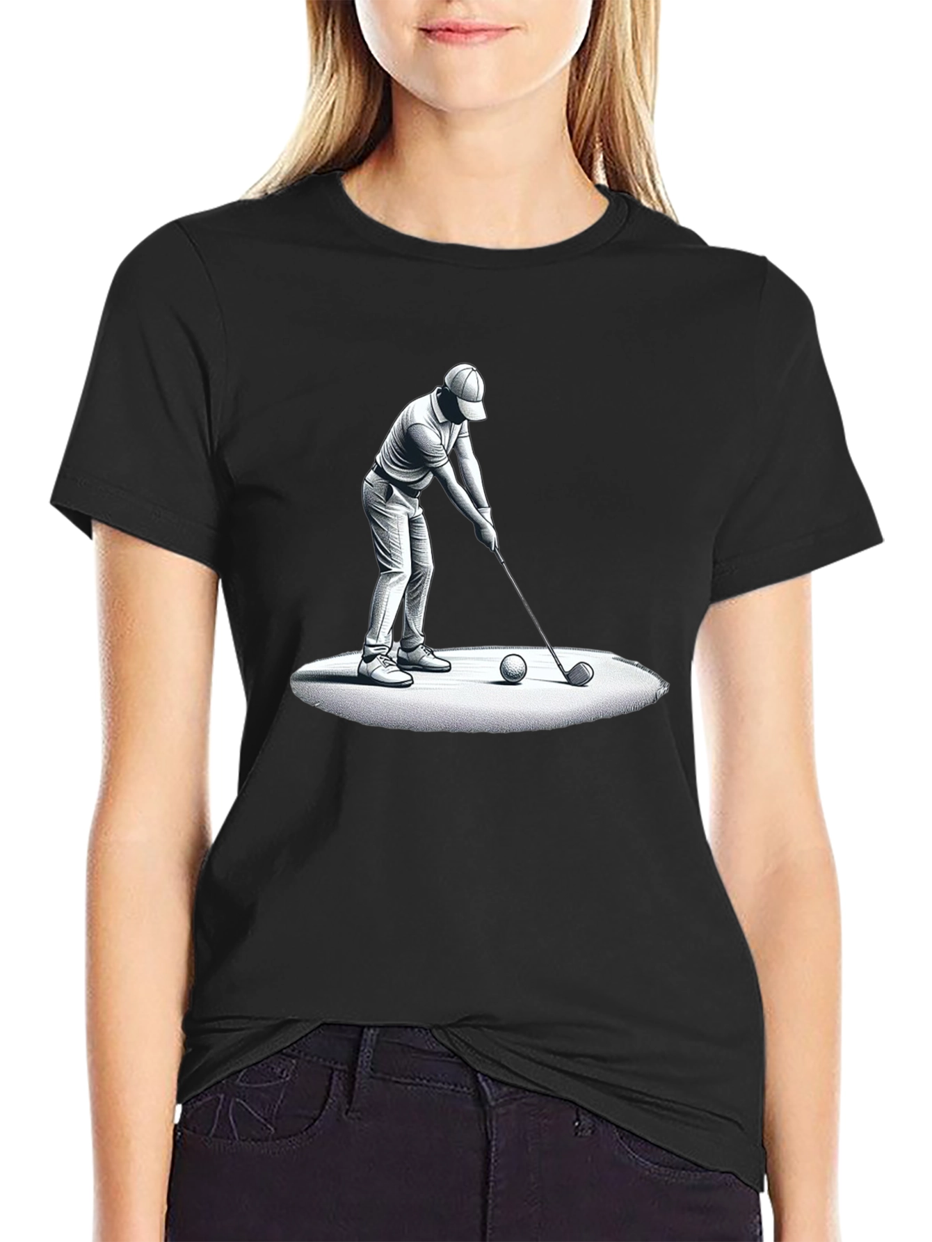 Golfer Graphic Tee - Black Cotton T-Shirt