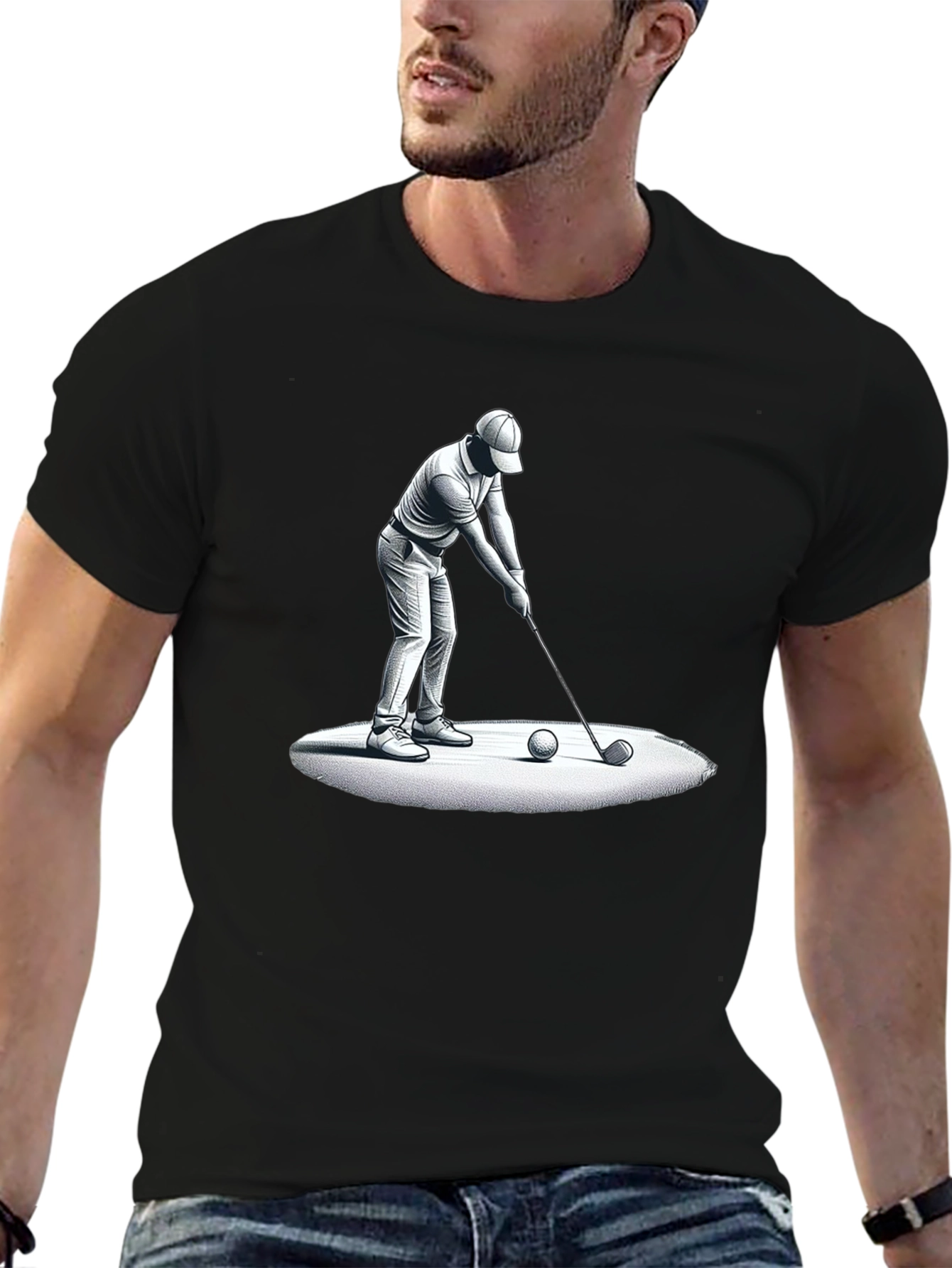 Golfer Graphic Tee - Black Cotton T-Shirt