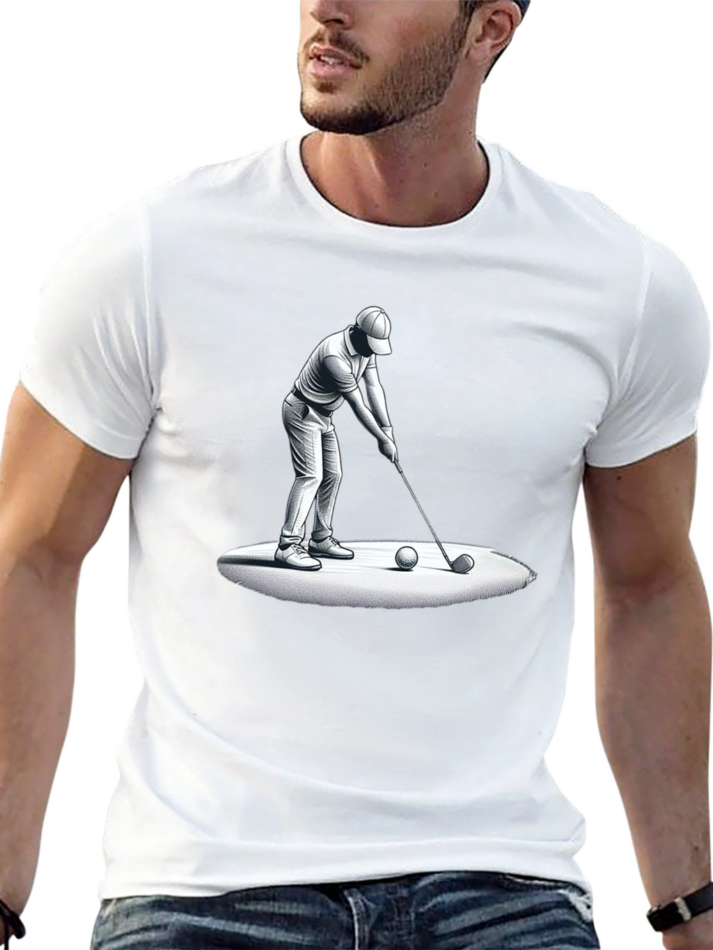 Golfer Graphic Tee - Black Cotton T-Shirt