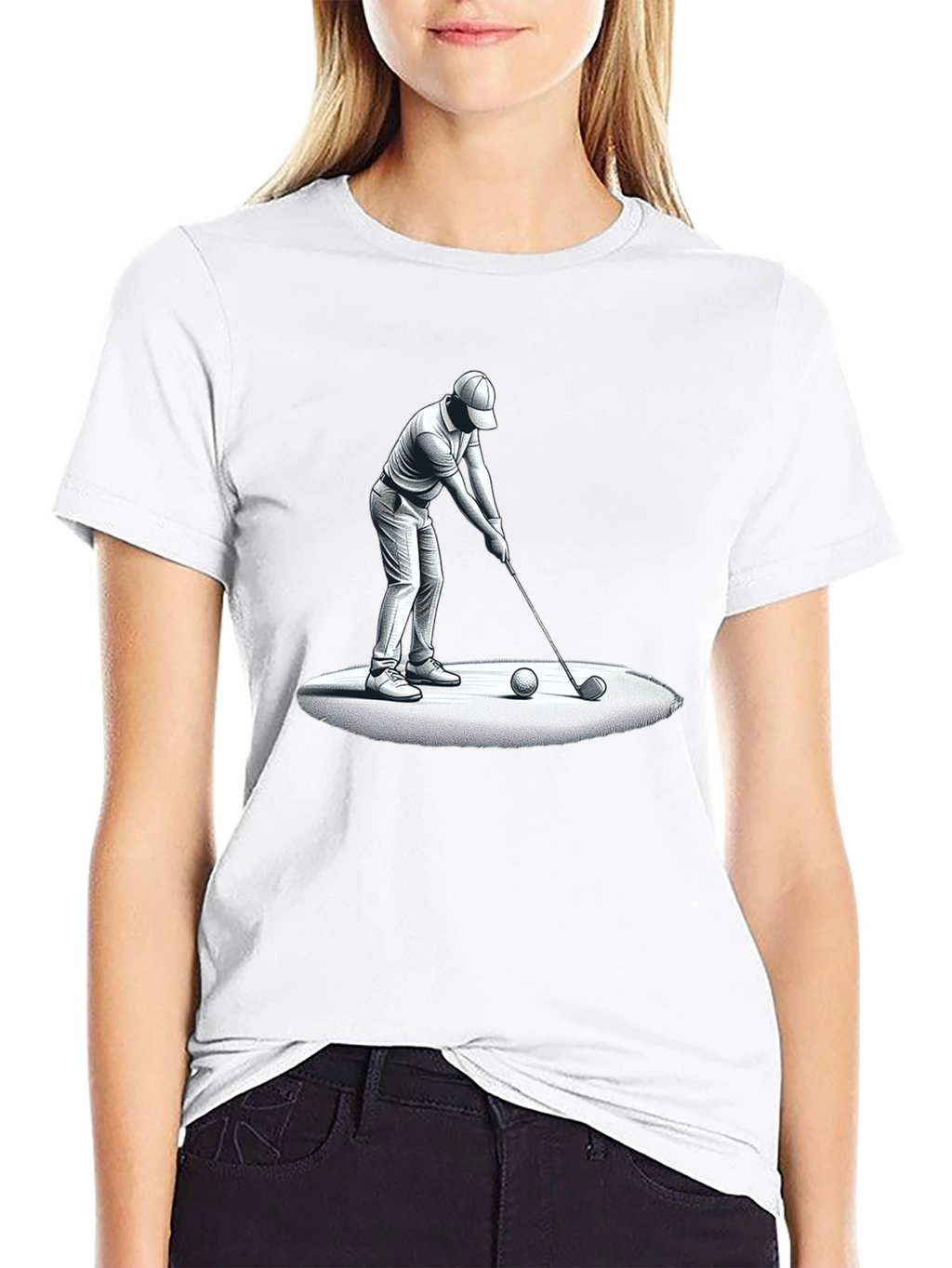 Golfer Graphic Tee - Black Cotton T-Shirt