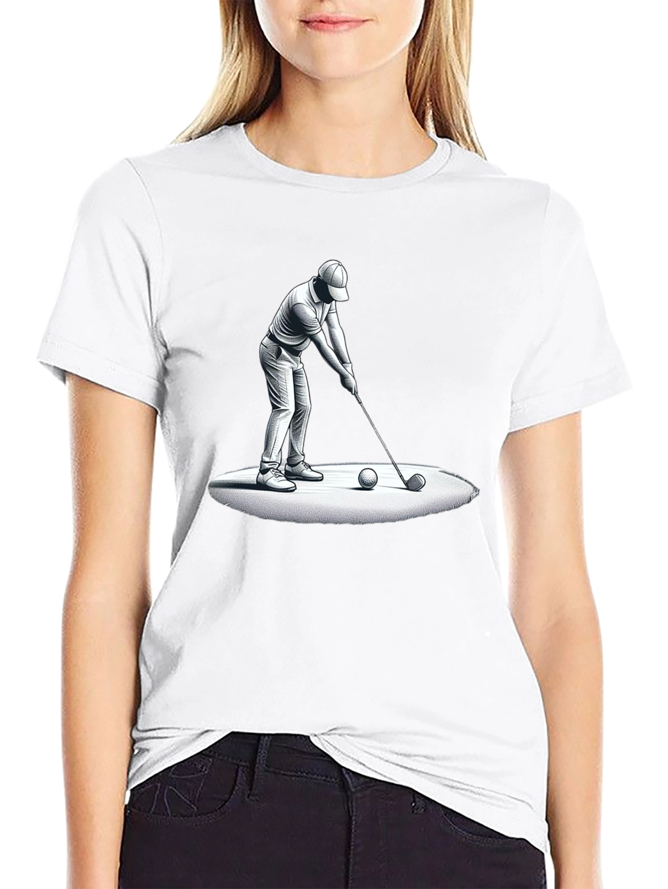 Golfer Graphic Tee - Black Cotton T-Shirt