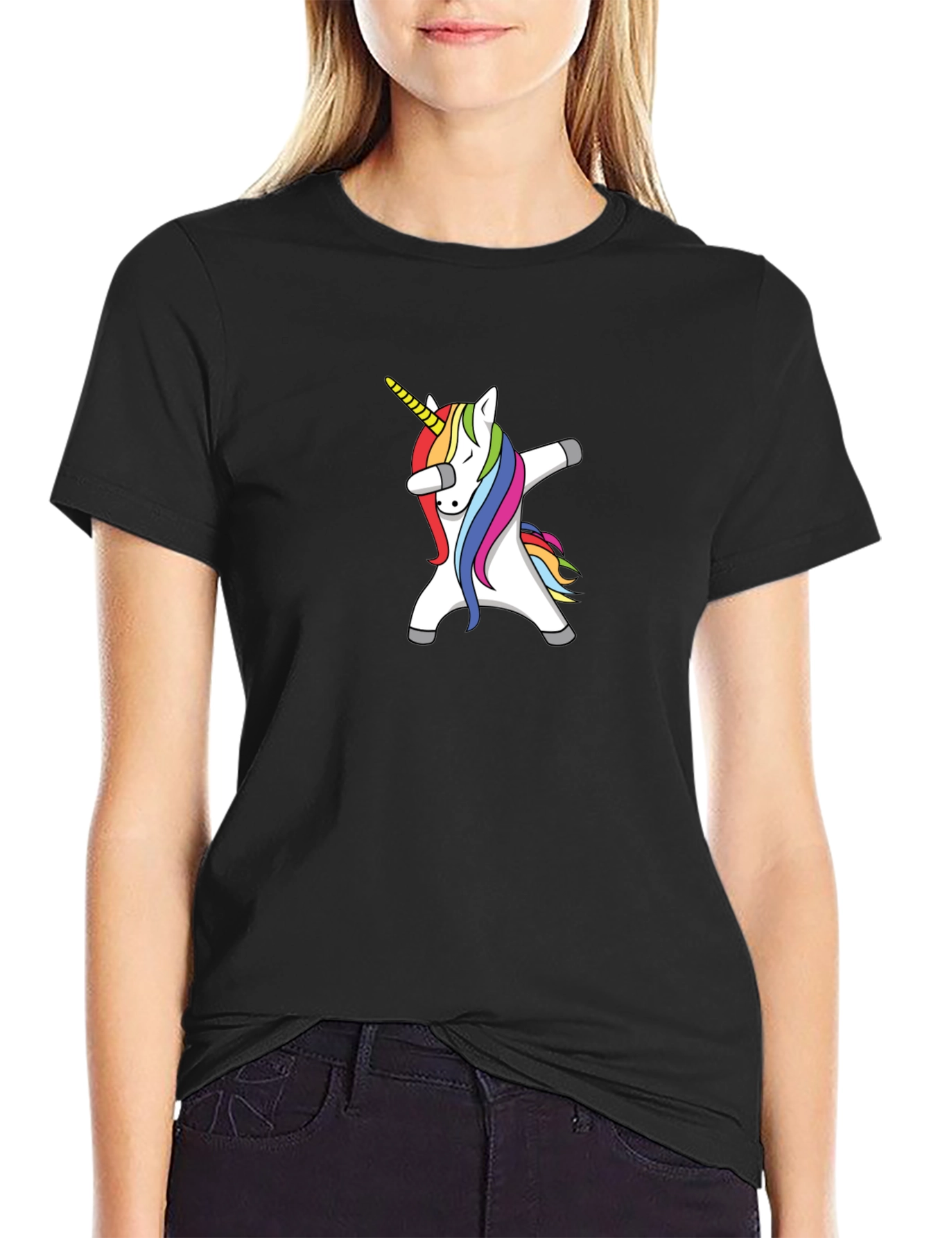 Dabbing Unicorn Graphic Tee - Black Cotton Blend Shirt
