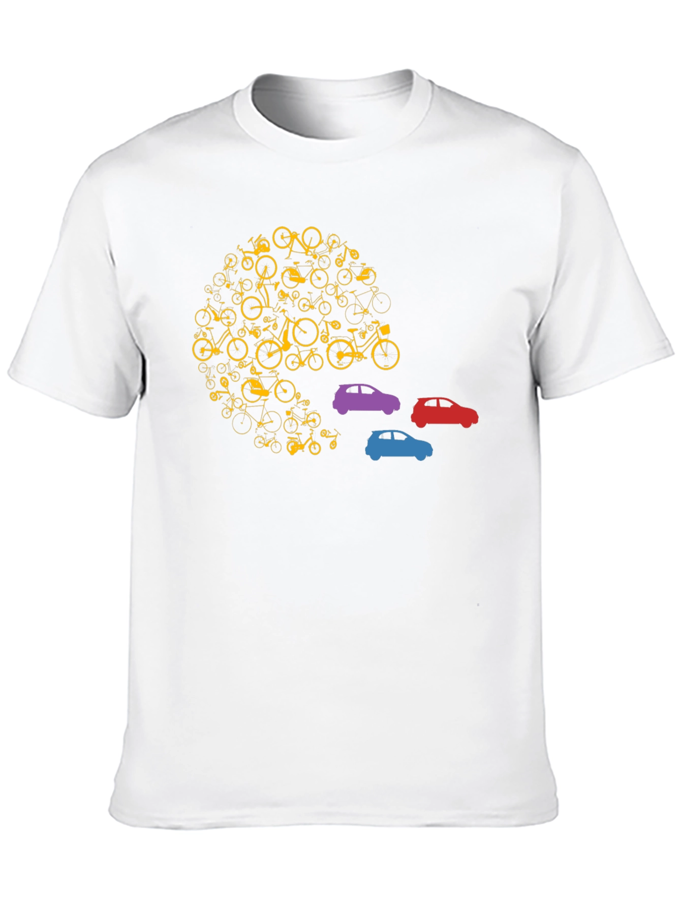 Unique Bicycle and Car Graphic T-Shirt - Black