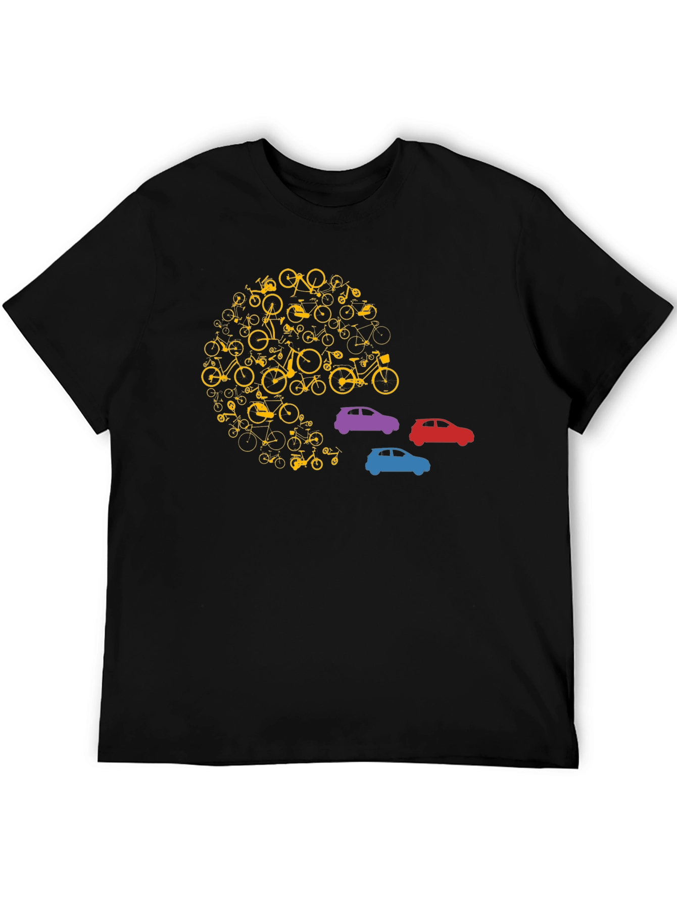 Unique Bicycle and Car Graphic T-Shirt - Black
