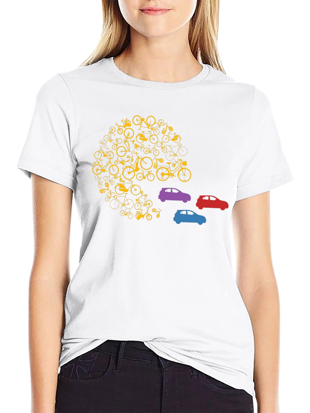 Unique Bicycle and Car Graphic T-Shirt - Black