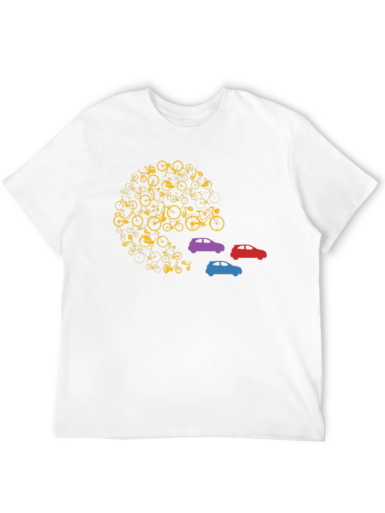 Unique Bicycle and Car Graphic T-Shirt - Black