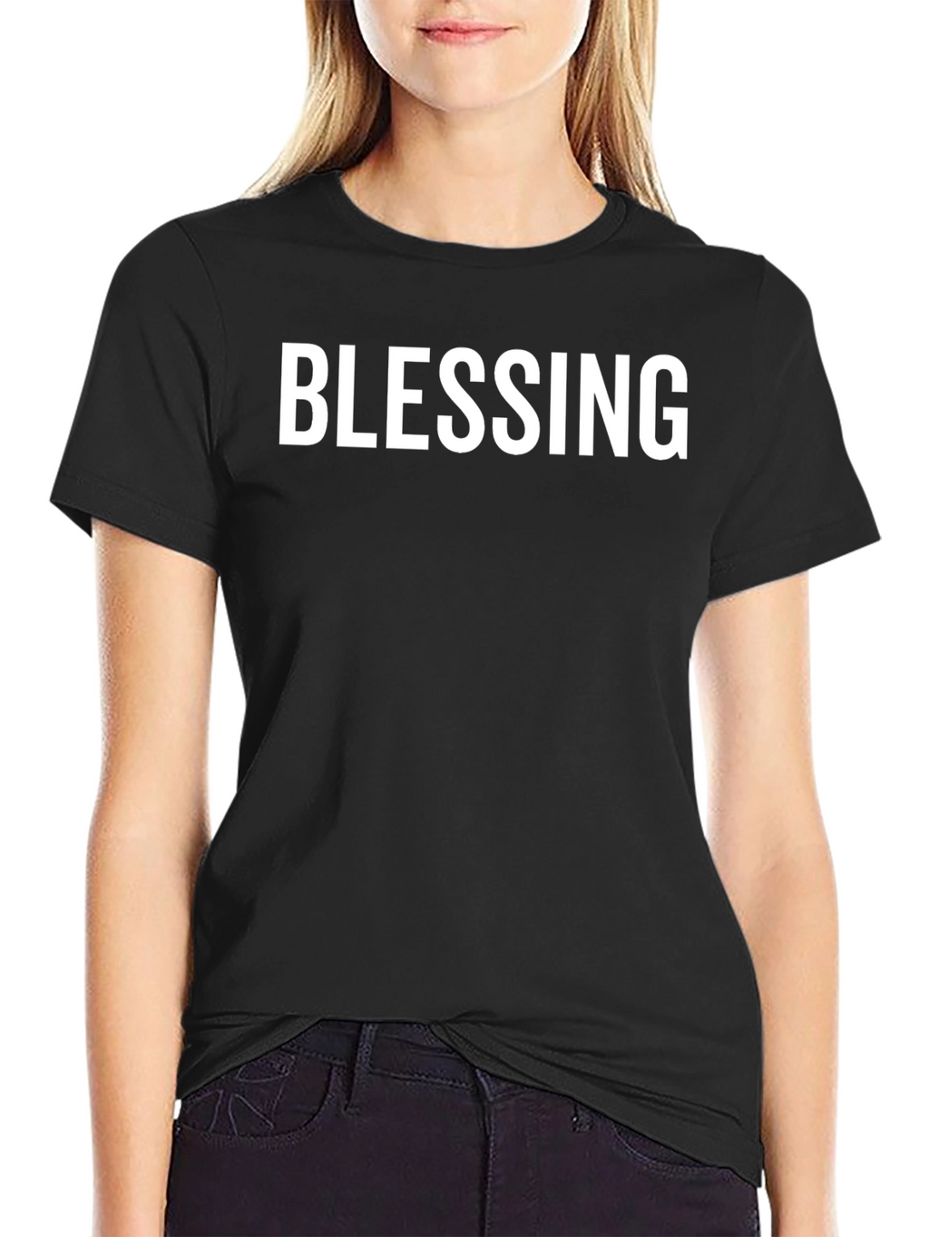 Blessing Graphic Tee - Solid Black Crew Neck T-Shirt