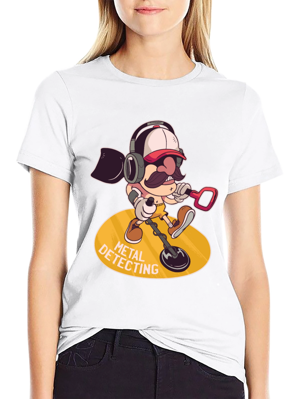 Metal Detecting Cartoon Graphic Tee - Black