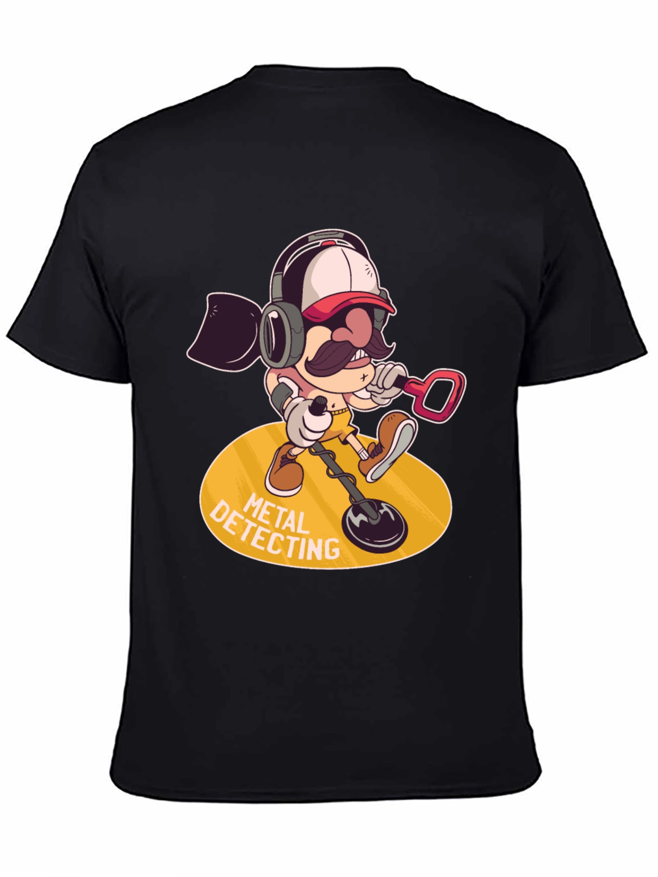 Metal Detecting Cartoon Graphic Tee - Black