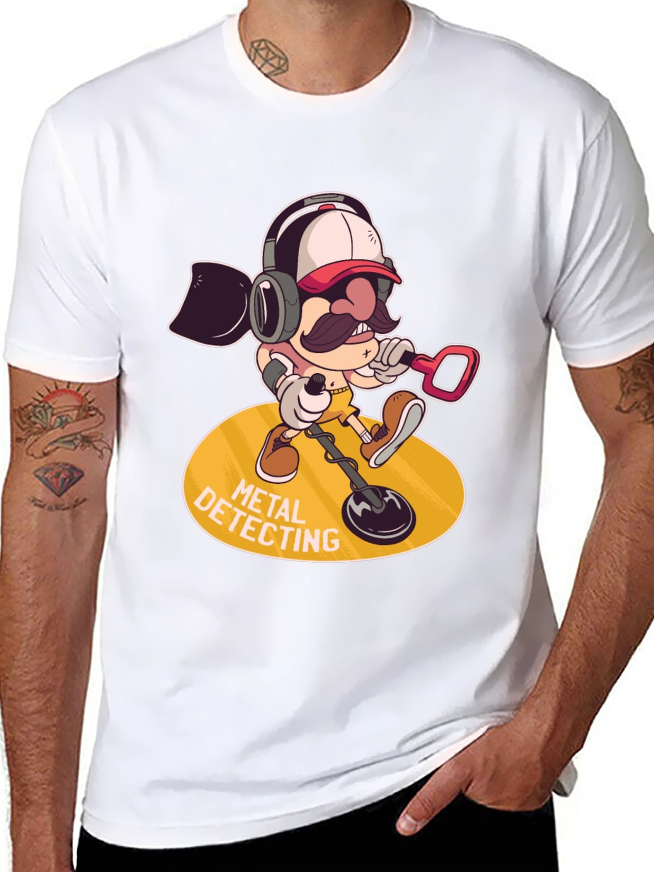 Metal Detecting Cartoon Graphic Tee - Black